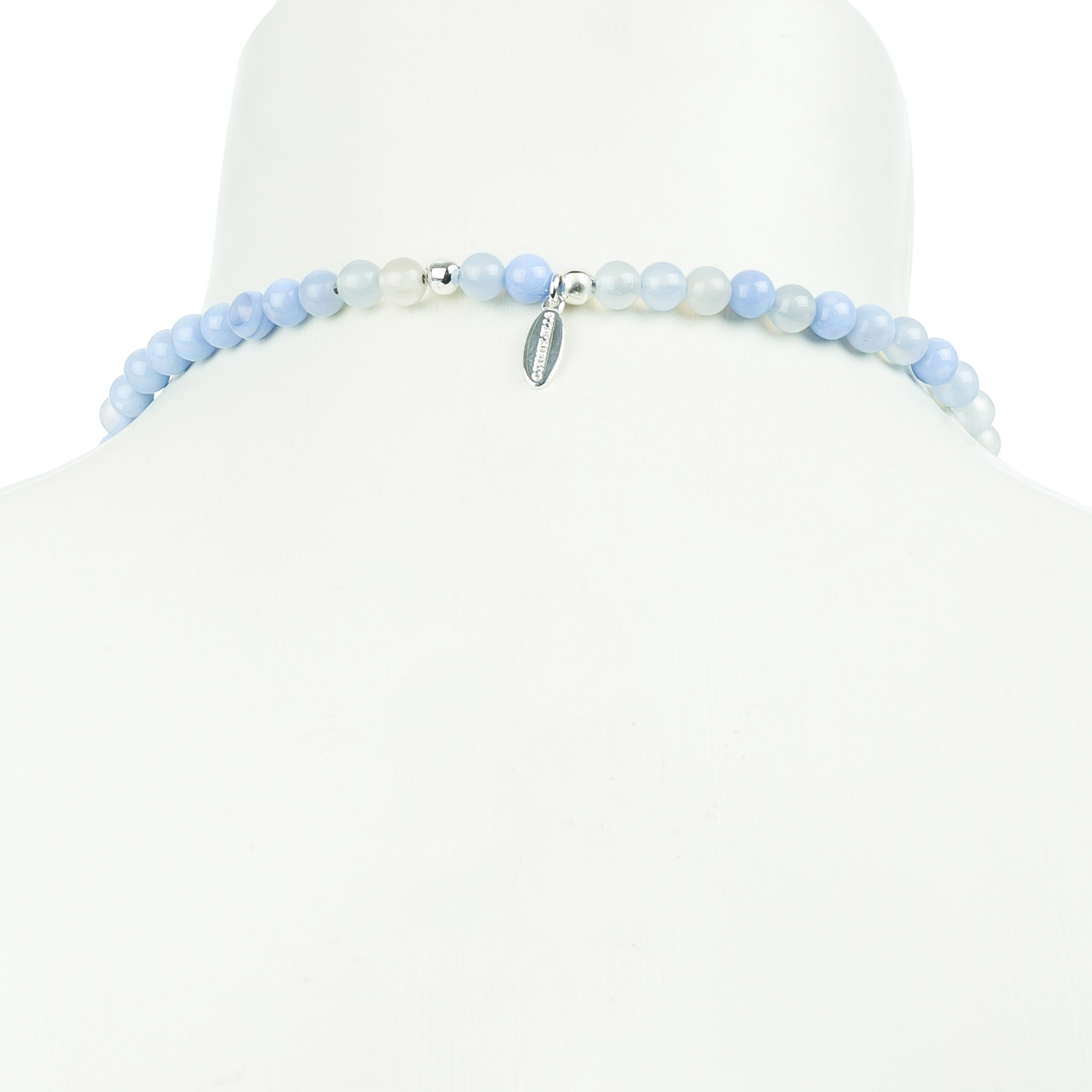 "Buddha" Mala-Kette, wasserblau, dunkelblaue Quaste