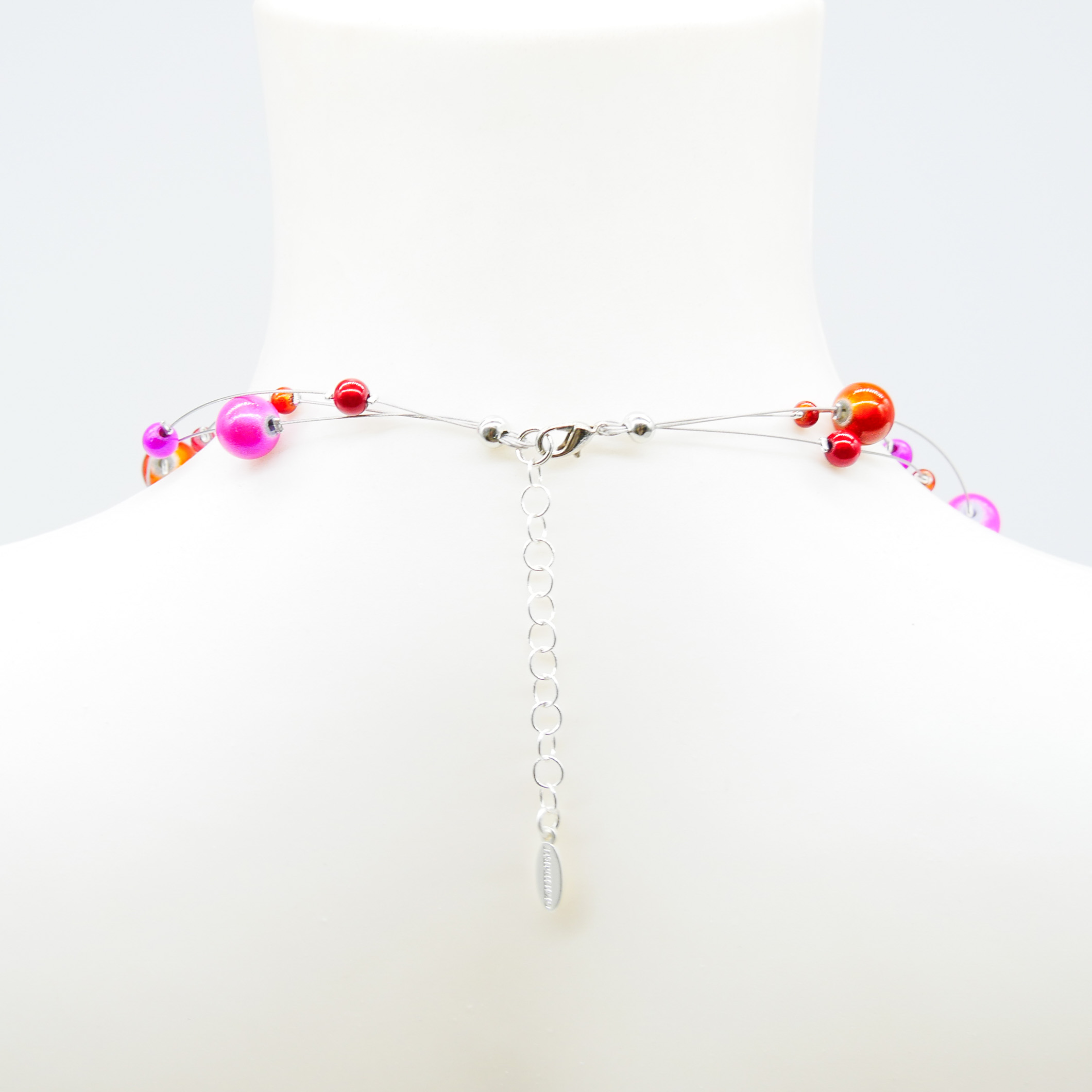 Color Explosion, kurze 3-Strang Kette "Miracle Beads" Perlen - pink orange