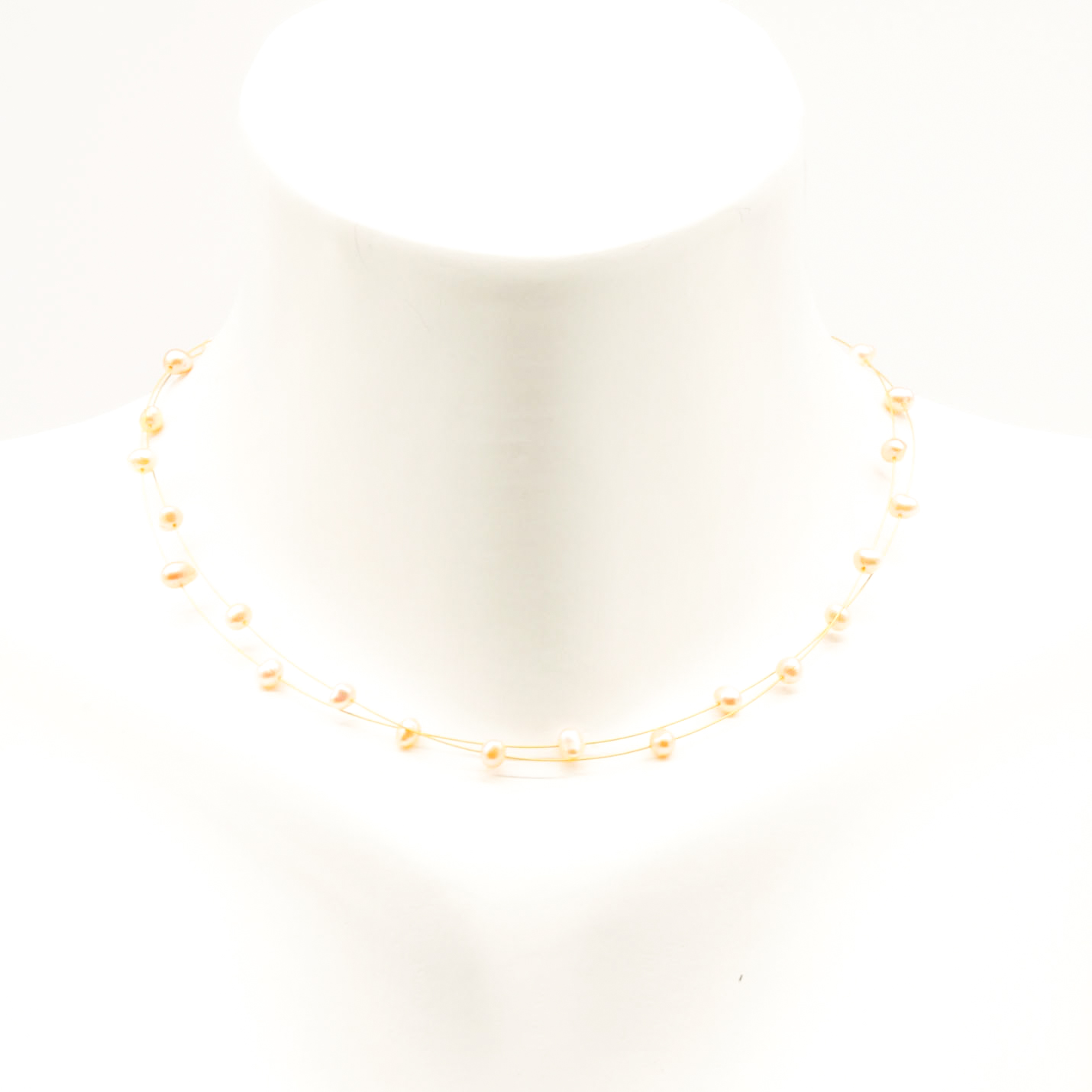 "Freshwater Pearls" kurze doppelte Kette lt. rose SWZ Ø ca. 5mm, goldfarben