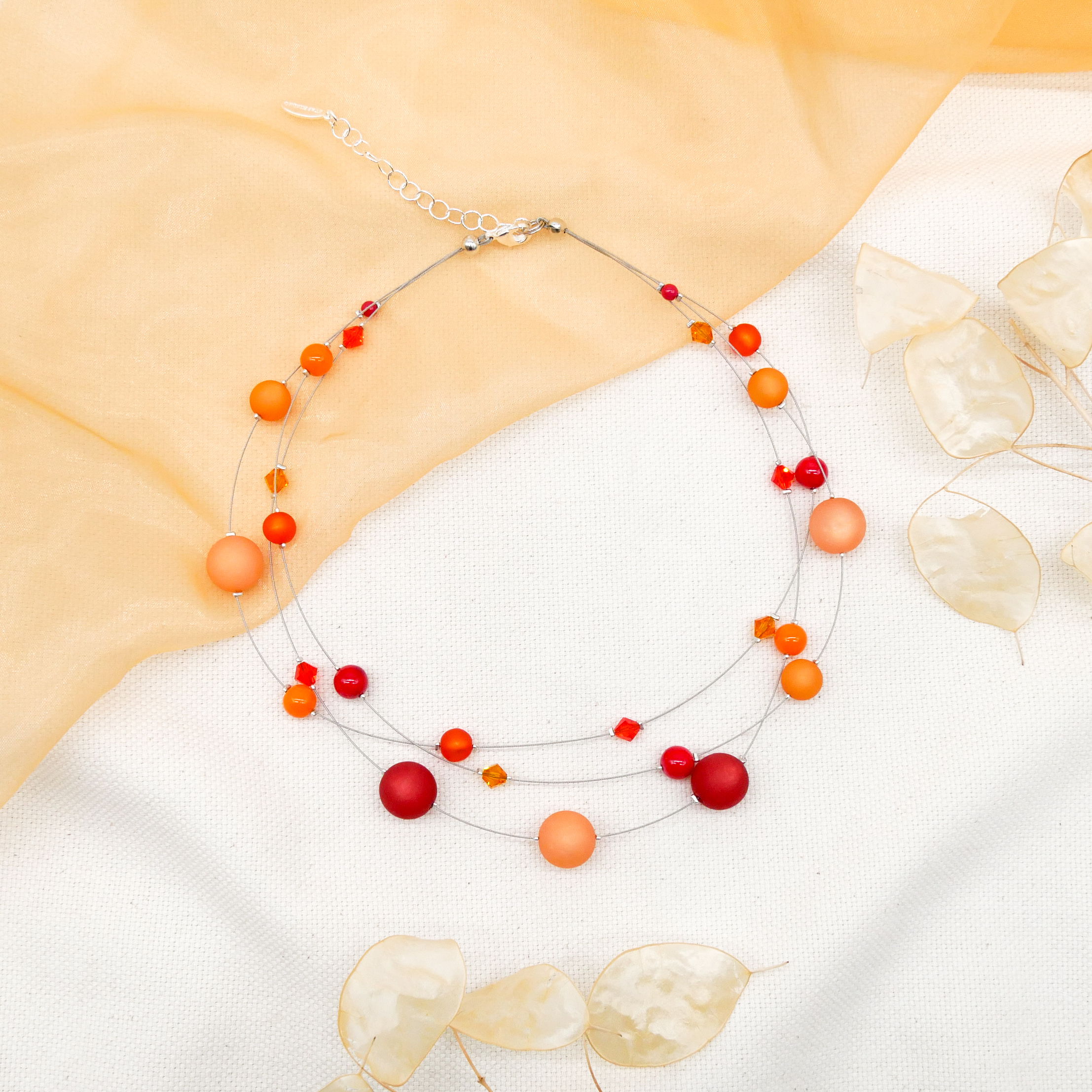 "Color Explosion", kurze 3 Strang Kette mit Polaris- und Kristallperlen - orange "Color Explosion", kurze 3 Strang Kette mit Polaris- und Kristallperlen - orange