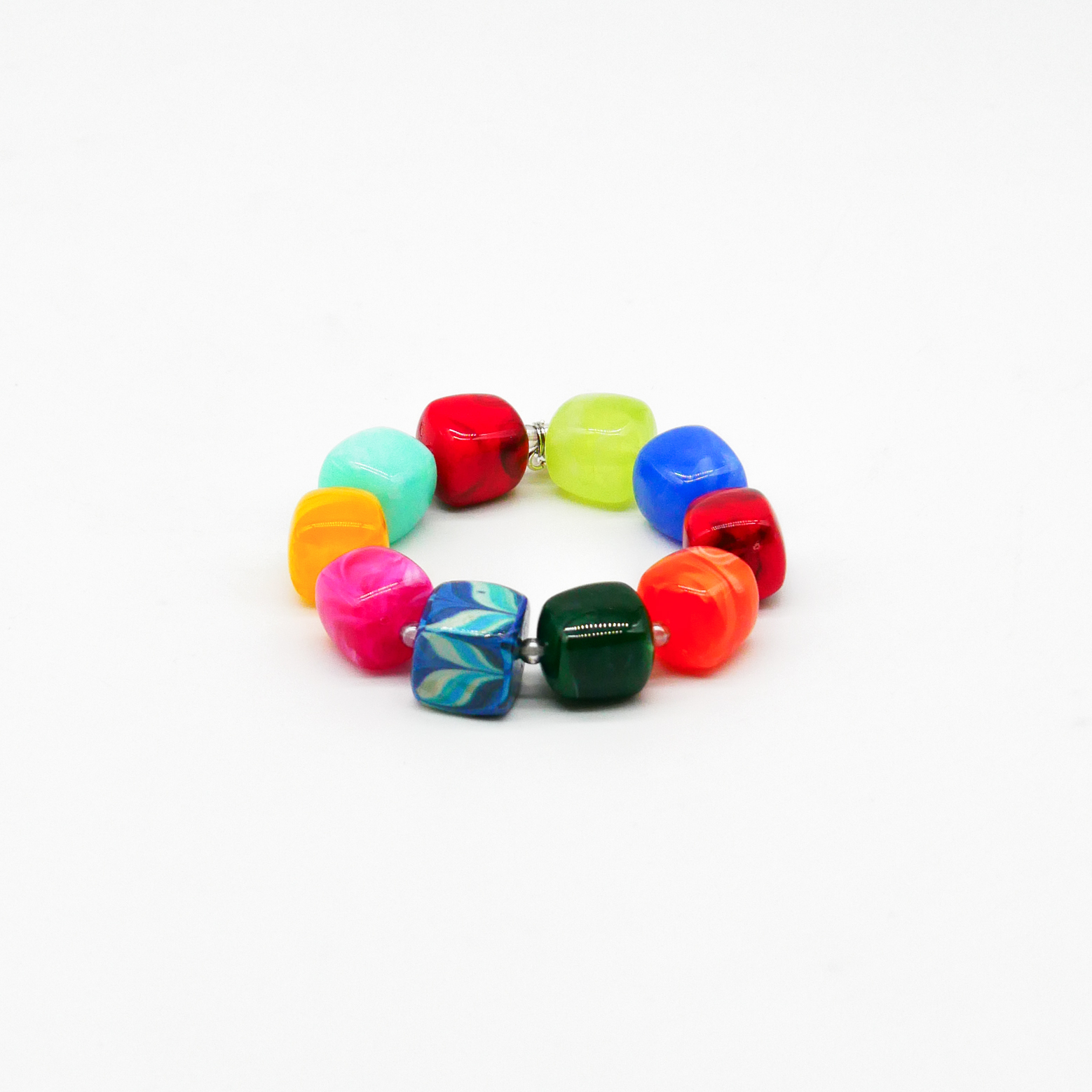 "Summer Feeling", Armband auf Gummi "Cube" ca. 16 x 16 mm Resinperlen, multicolor 