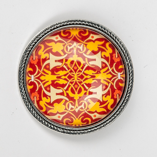 Brooch "Mandala", glass, orange