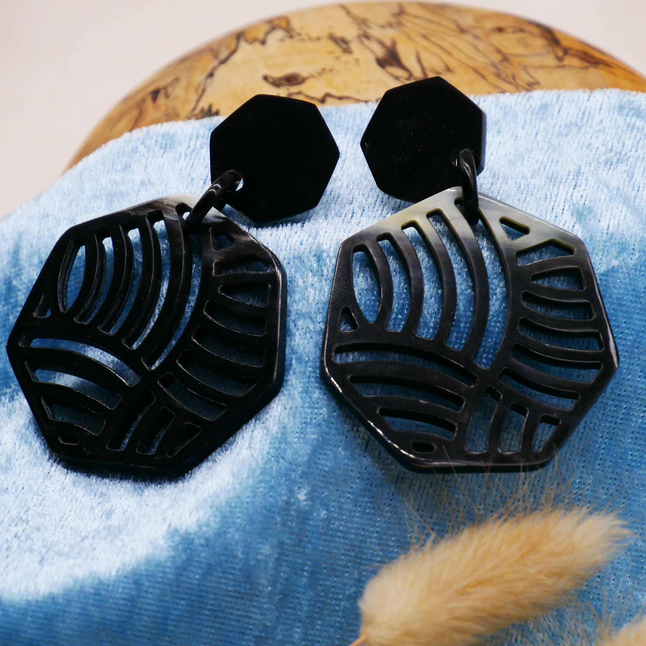  "Craft Art" Ohrring "Polygon" marble Horn