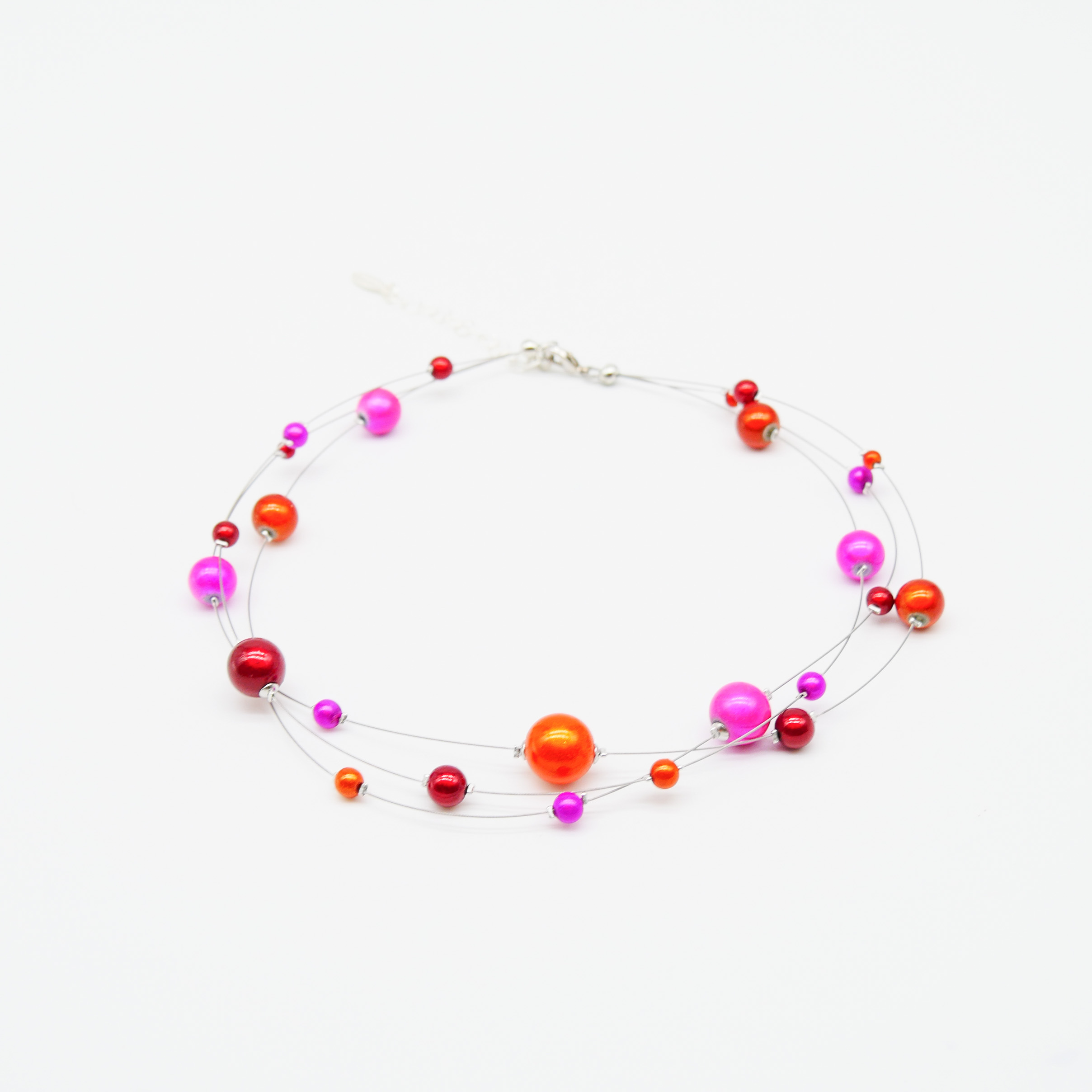 Color Explosion, kurze 3-Strang Kette "Miracle Beads" Perlen - pink orange