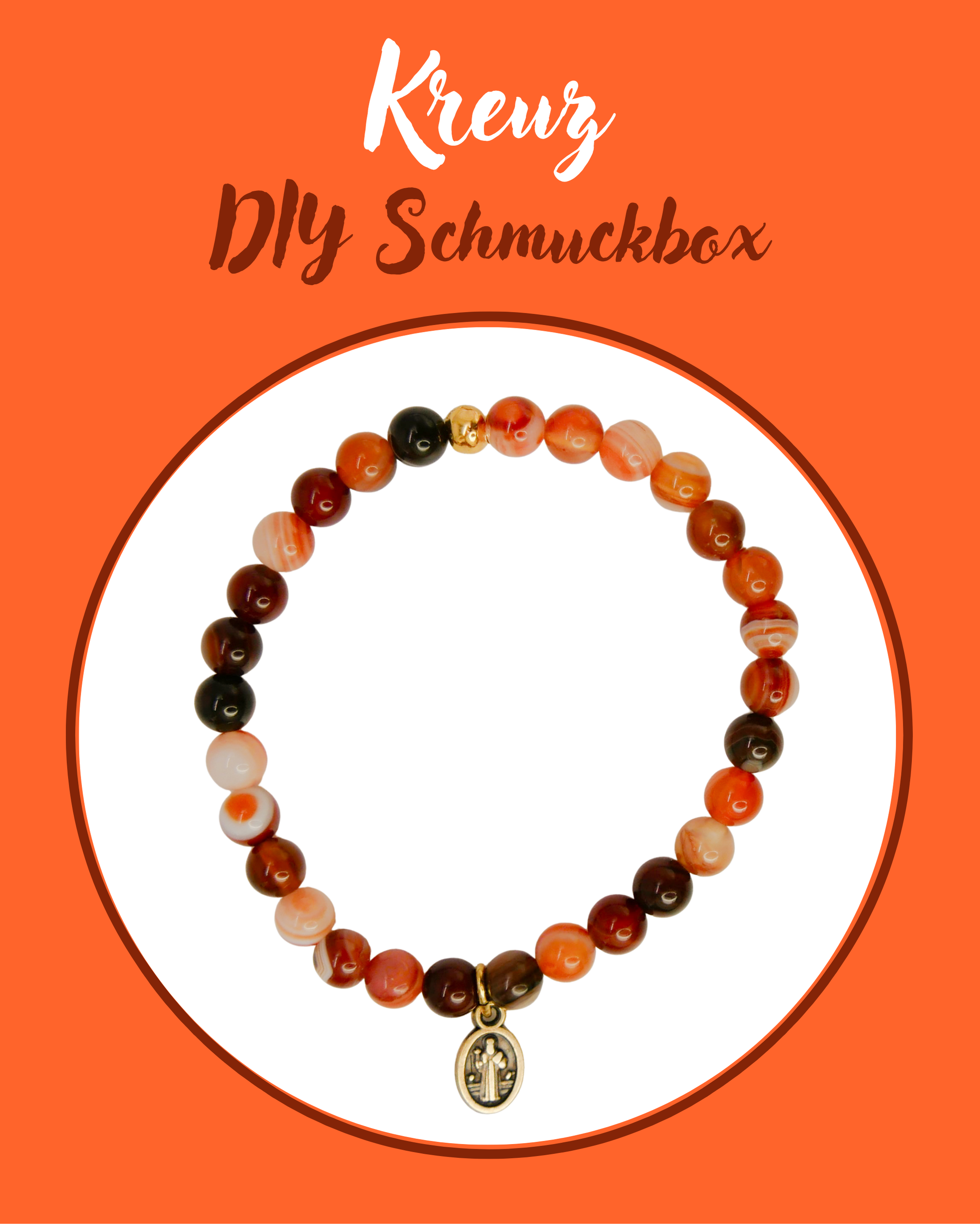  DIY kleine Schmuckbox, Armband Kreuz, brauner Achat ø 6 mm, Metallanhänger 
