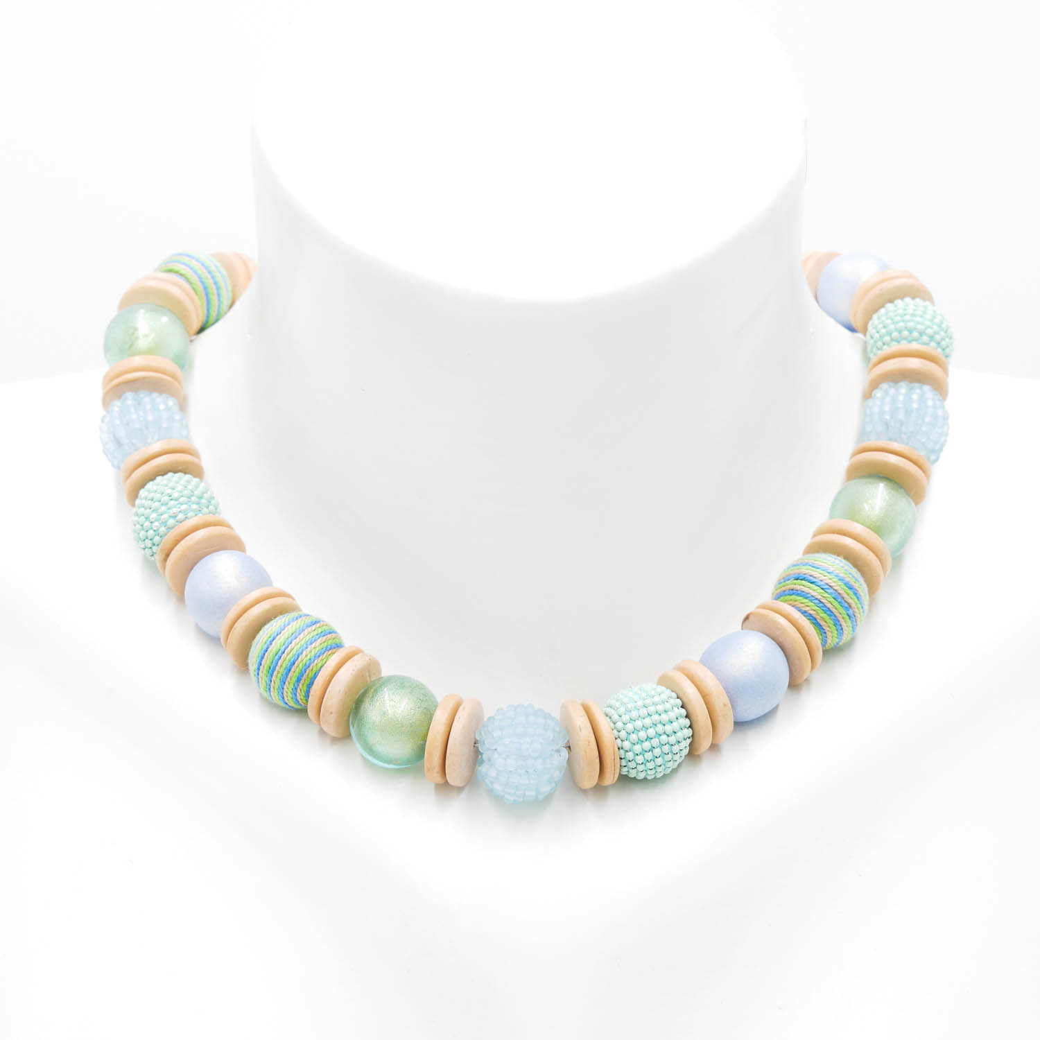 "Fine Bead Art" Halskette aus edlem Materialmix, pastell-grün