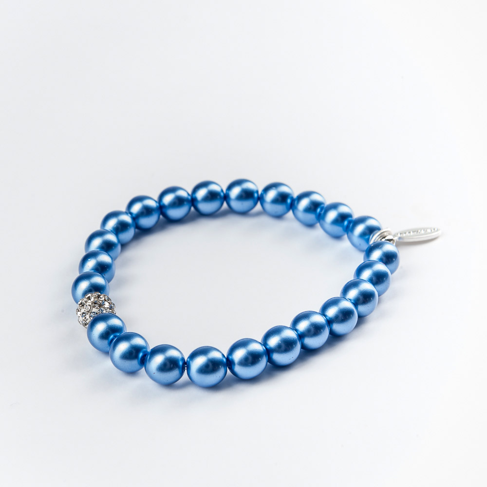 Armband "Glamour" mit Glasperlen und Glitzerkugel 8mm, royalblau