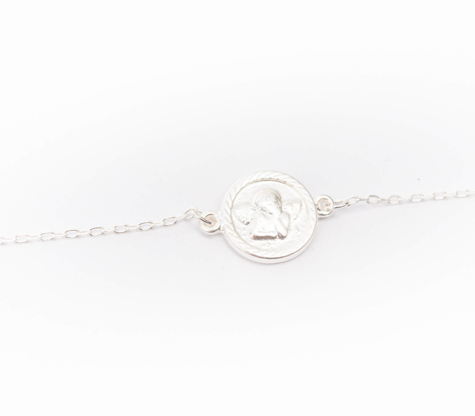 "Fine Filigré" feines Armband, Münze mit Engels Motiv, versilbert