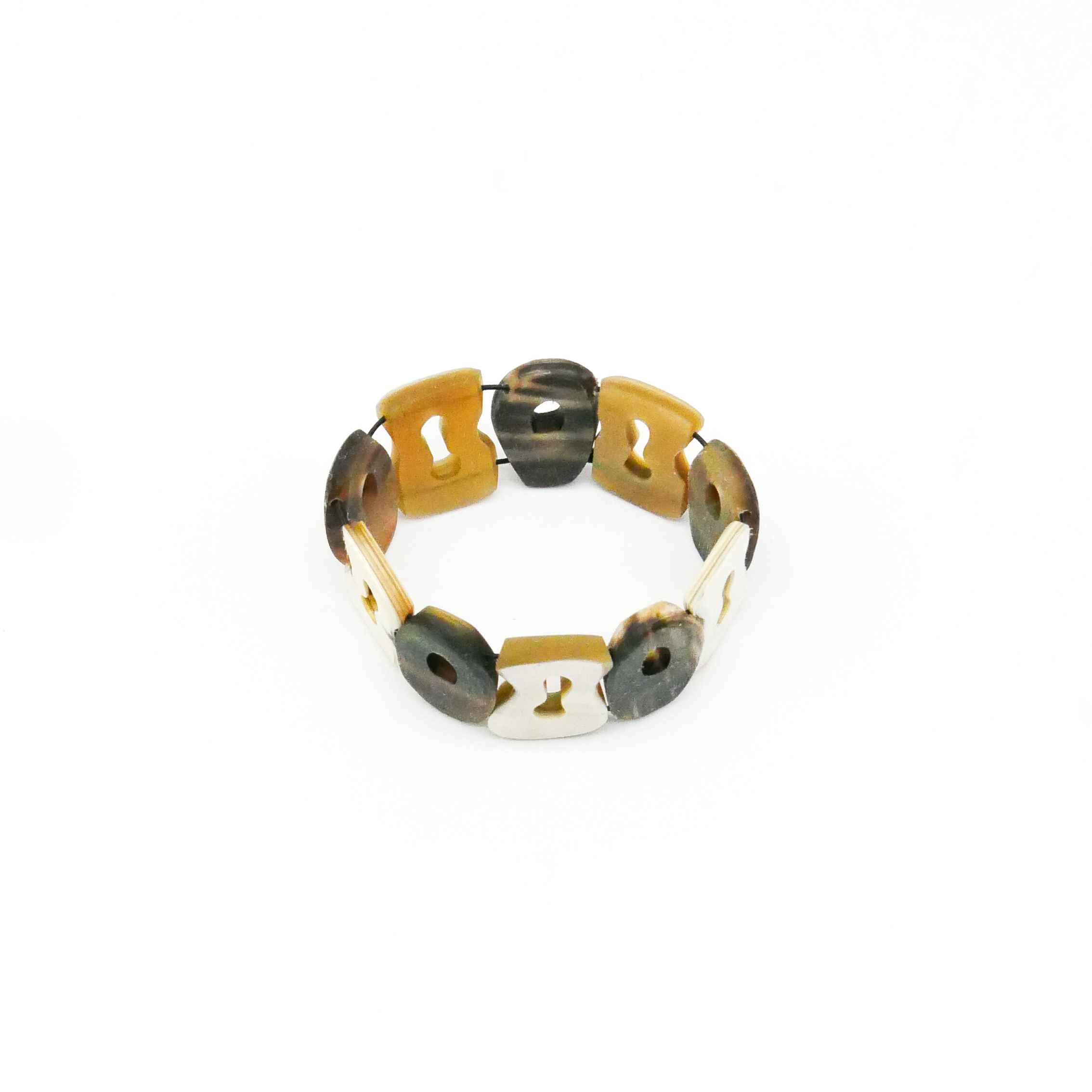  "Craft-Art", Horn Armband auf Gummi 35 mm breit, verschiedene Formen, braunes Horn 
