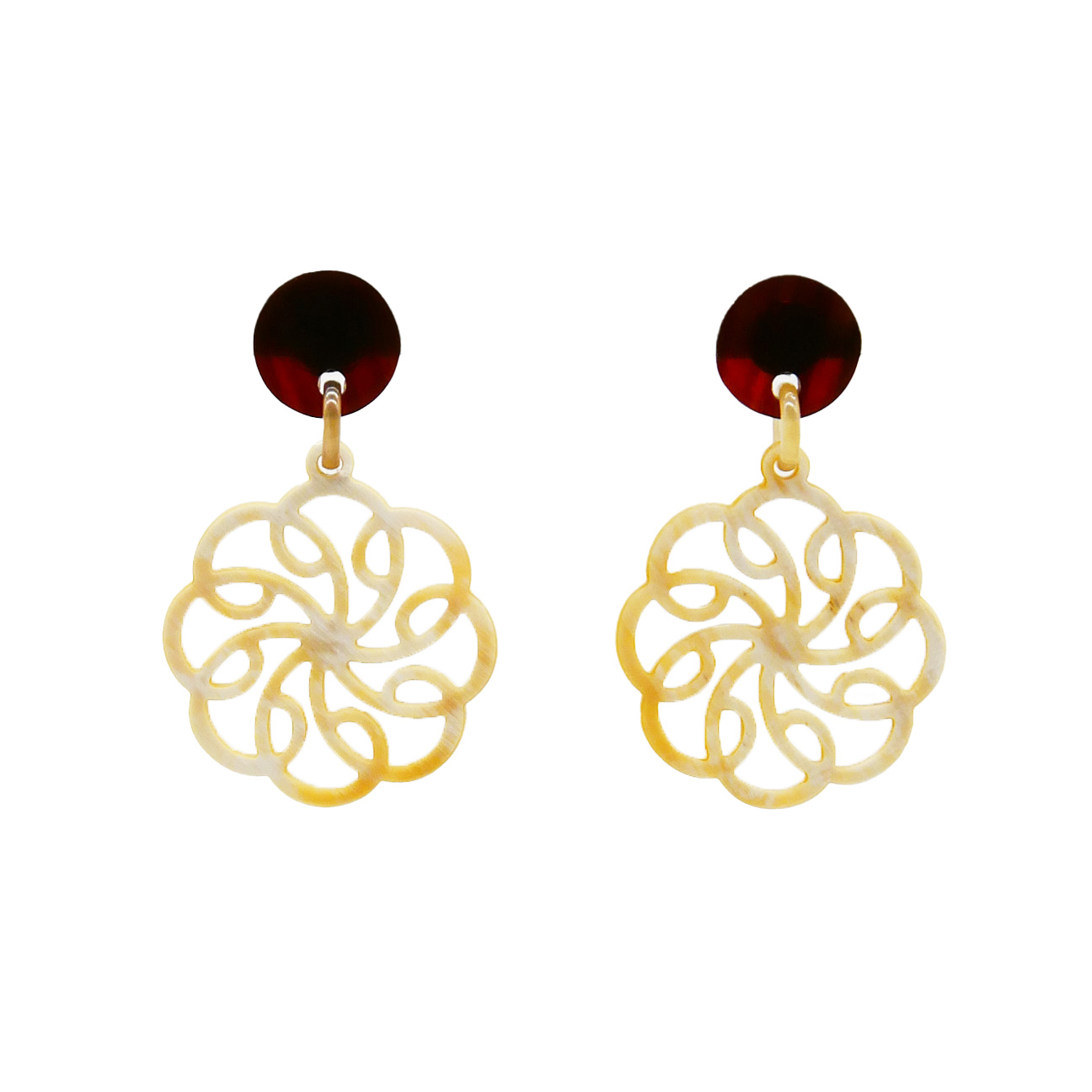  "Craft Art" Ohrring "Mandala" Ø ca. 45 mm, braunes und weißes Horn