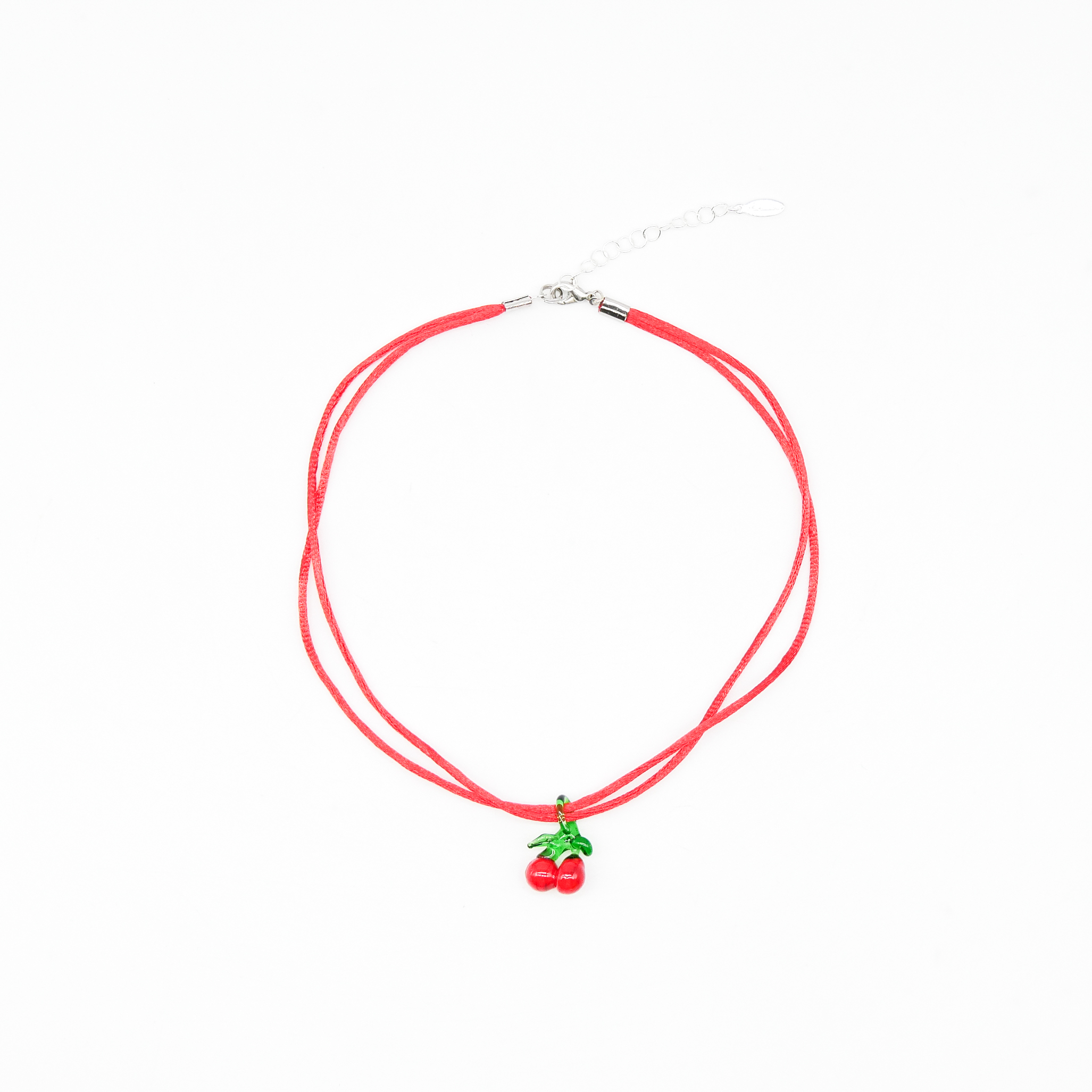"Summer Feeling", textile tape neckklace cherry