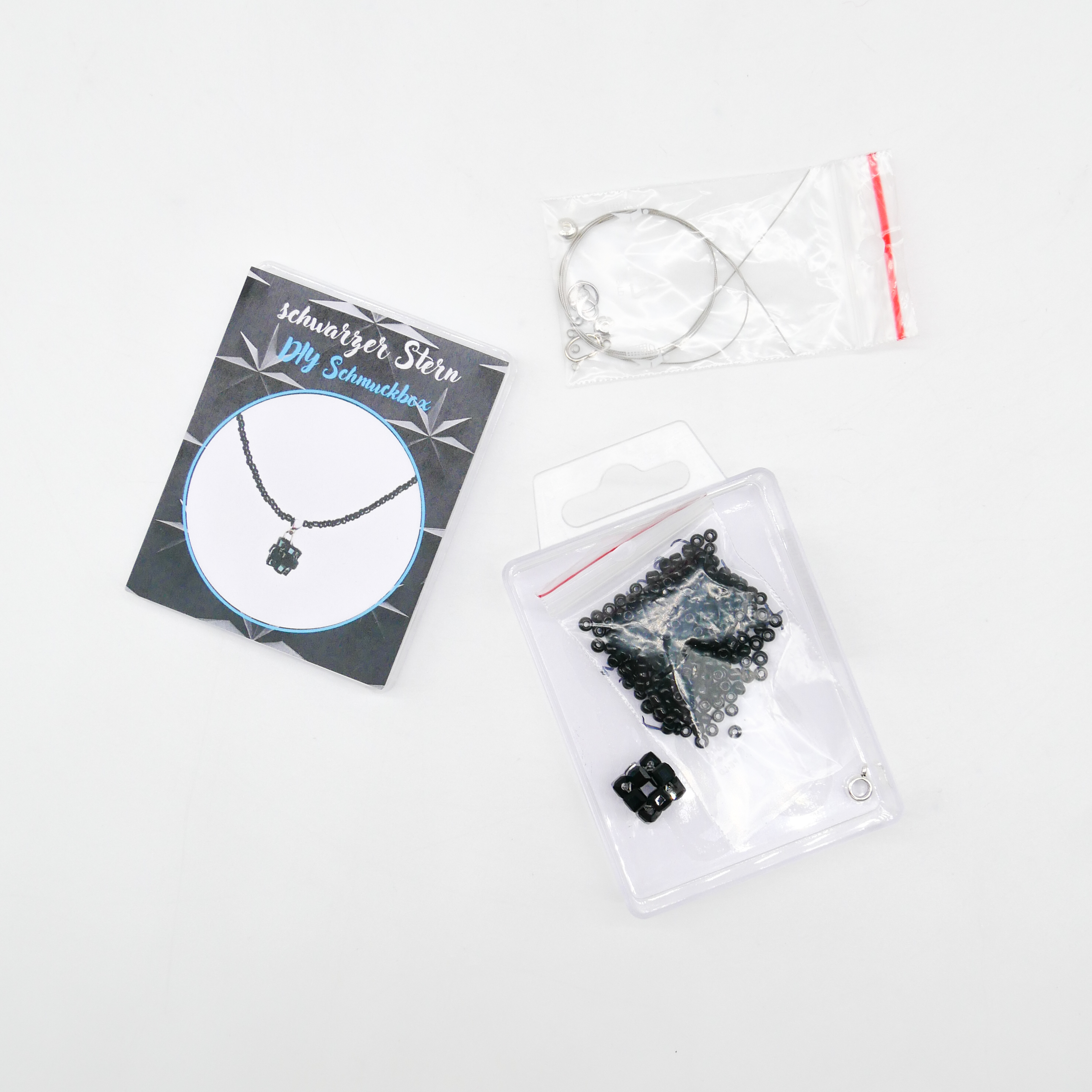 DIY kleine Schmuckbox, Kette Schwarzer Stern schwarze Rocaillesperlen und Kristallanhänger DIY kleine Schmuckbox, Kette Schwarzer Stern schwarze Rocaillesperlen und Kristallanhänger