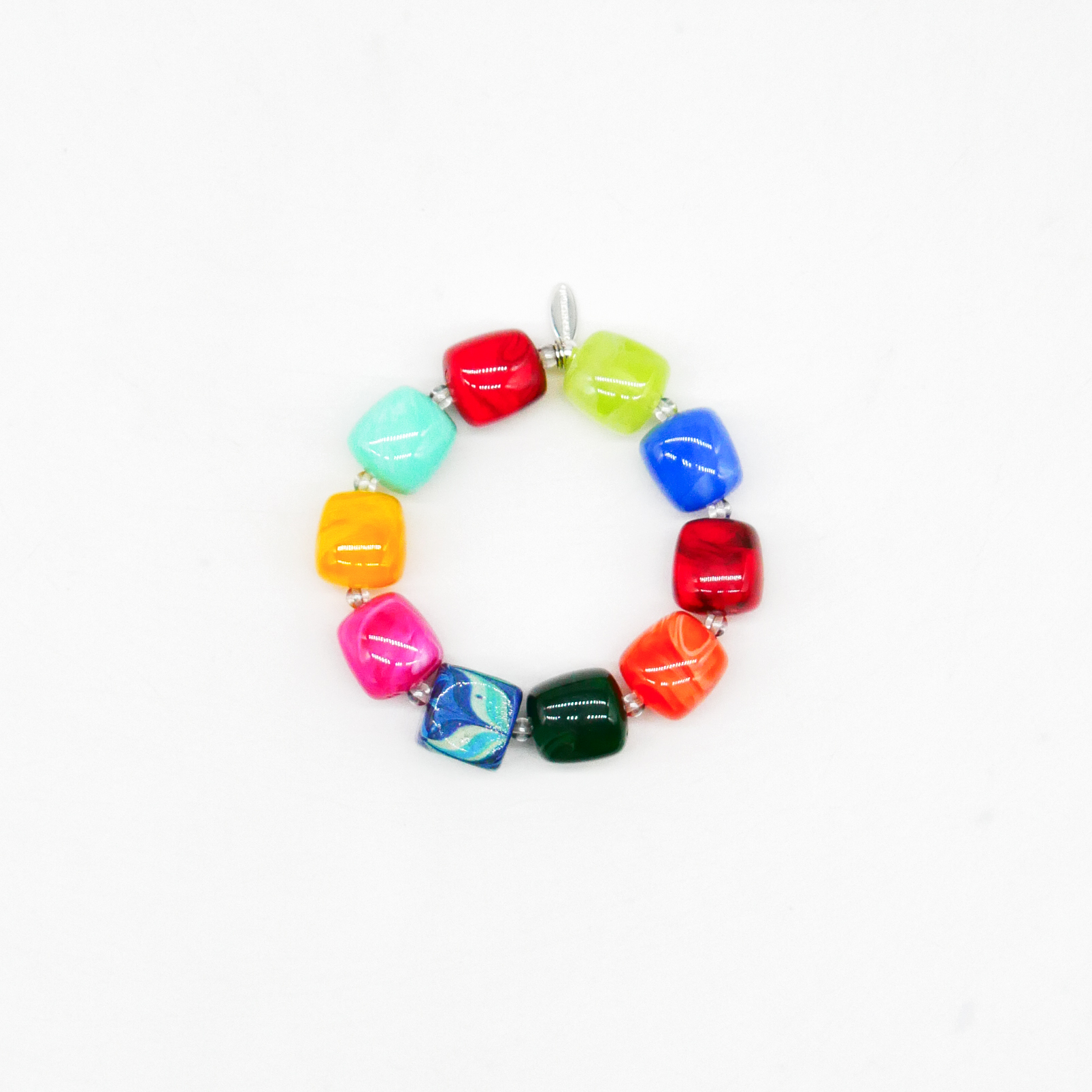 "Summer Feeling", Armband auf Gummi "Cube" ca. 16 x 16 mm Resinperlen, multicolor 