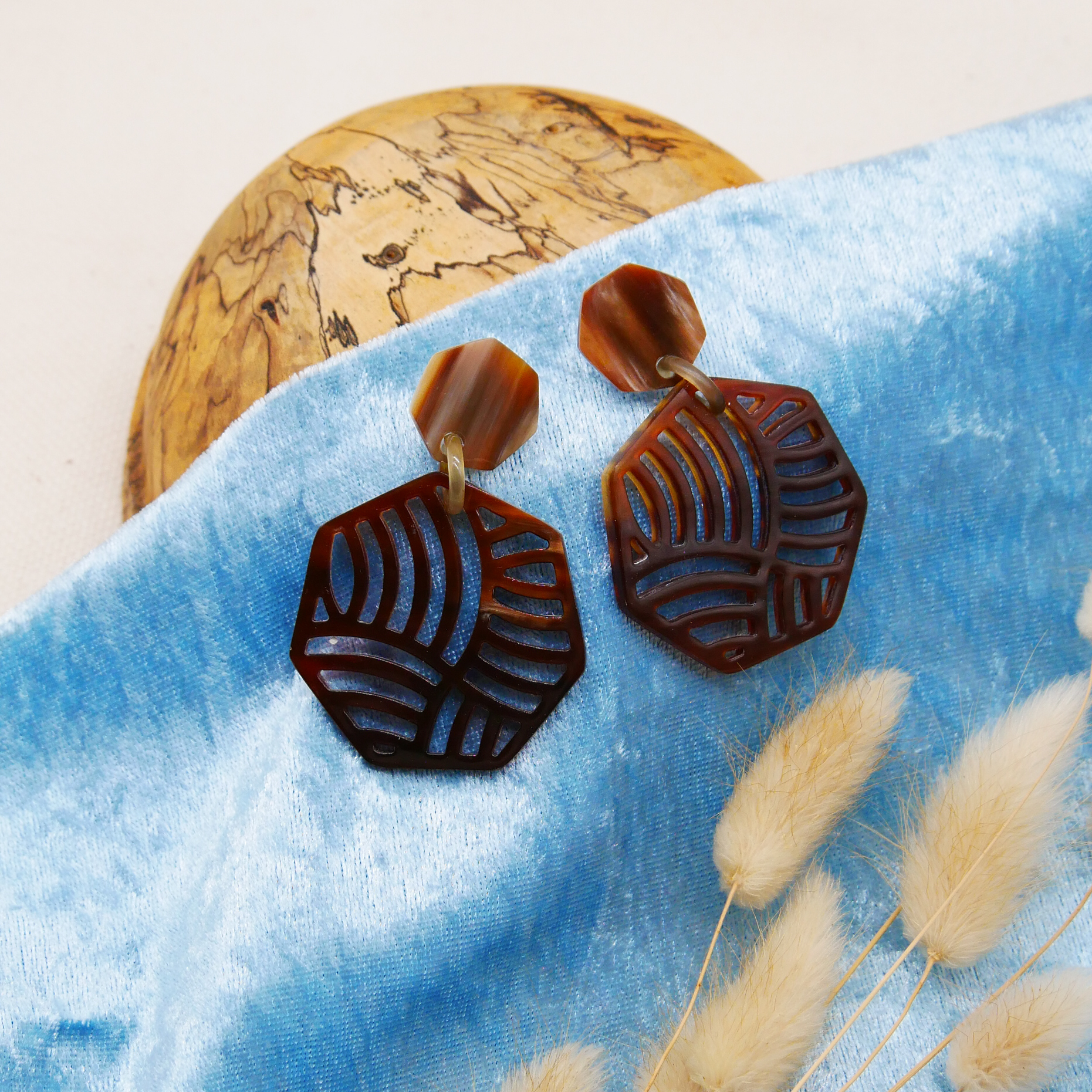  "Craft Art" Ohrring "Polygon" braunes Horn