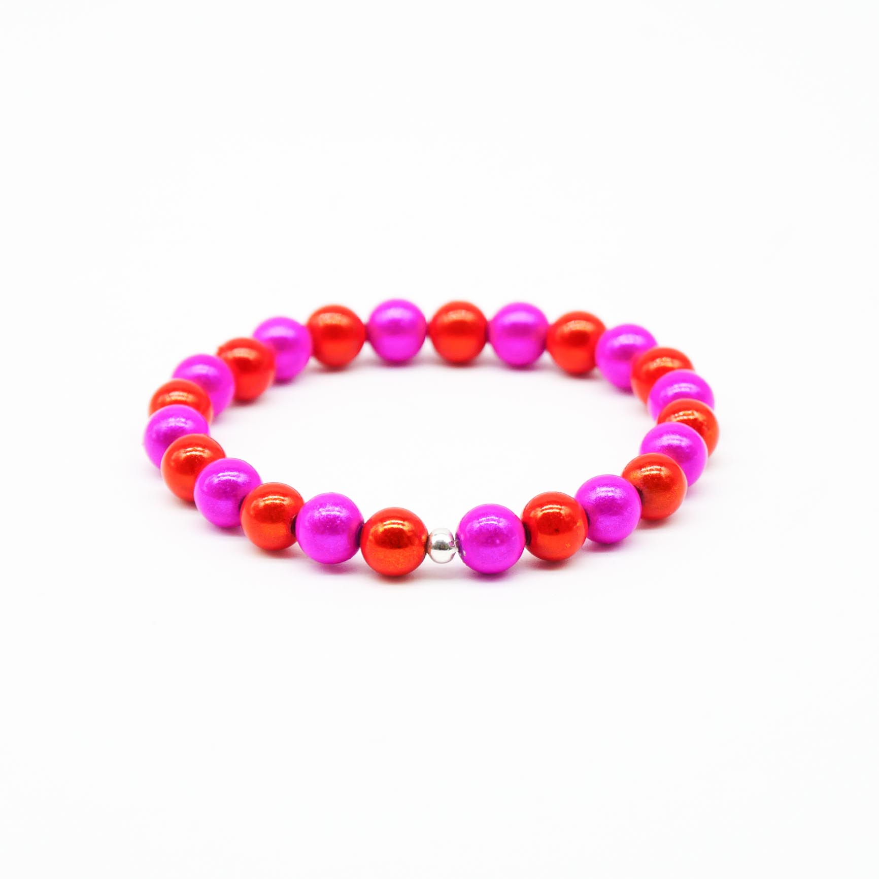"Summer Feeling", elastisches Armband, ø 8mm Perlen, Miracle Beads, pink-orange