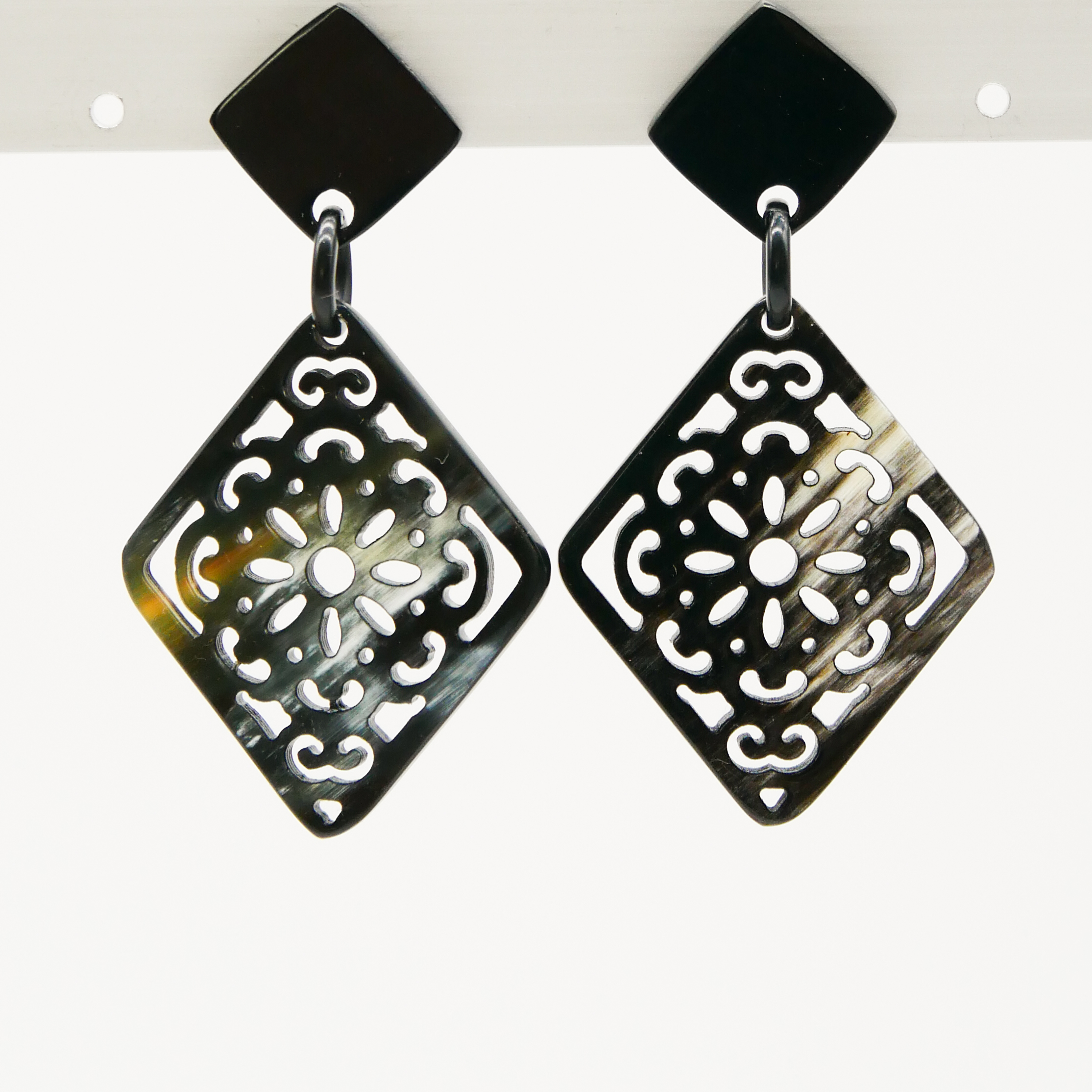 "Craft Art", Ohrring "Rectangle" marble Horn "Craft Art", Ohrring "Rectangle" marble Horn