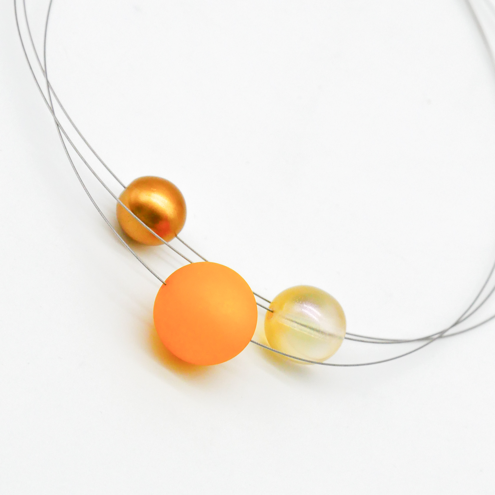  Color Explosion, kurze 3-Strang Kette "Planet" - Sonne gold-gelb
