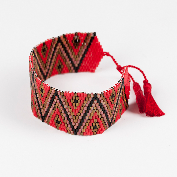 "Tassel" Armband aus japanischen Rocailleperlen, rot