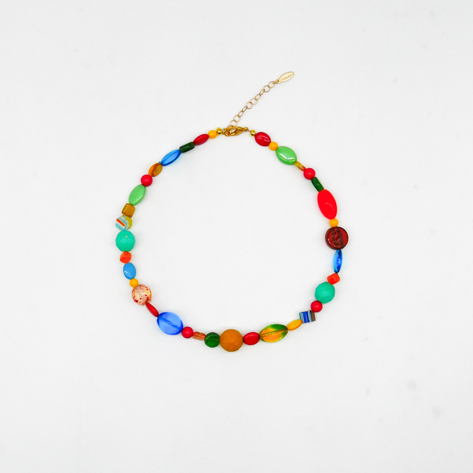 "Summer Feeling",  Kette aus verschiedenen Formen, Glas- und Resin Perlen, multicolor 