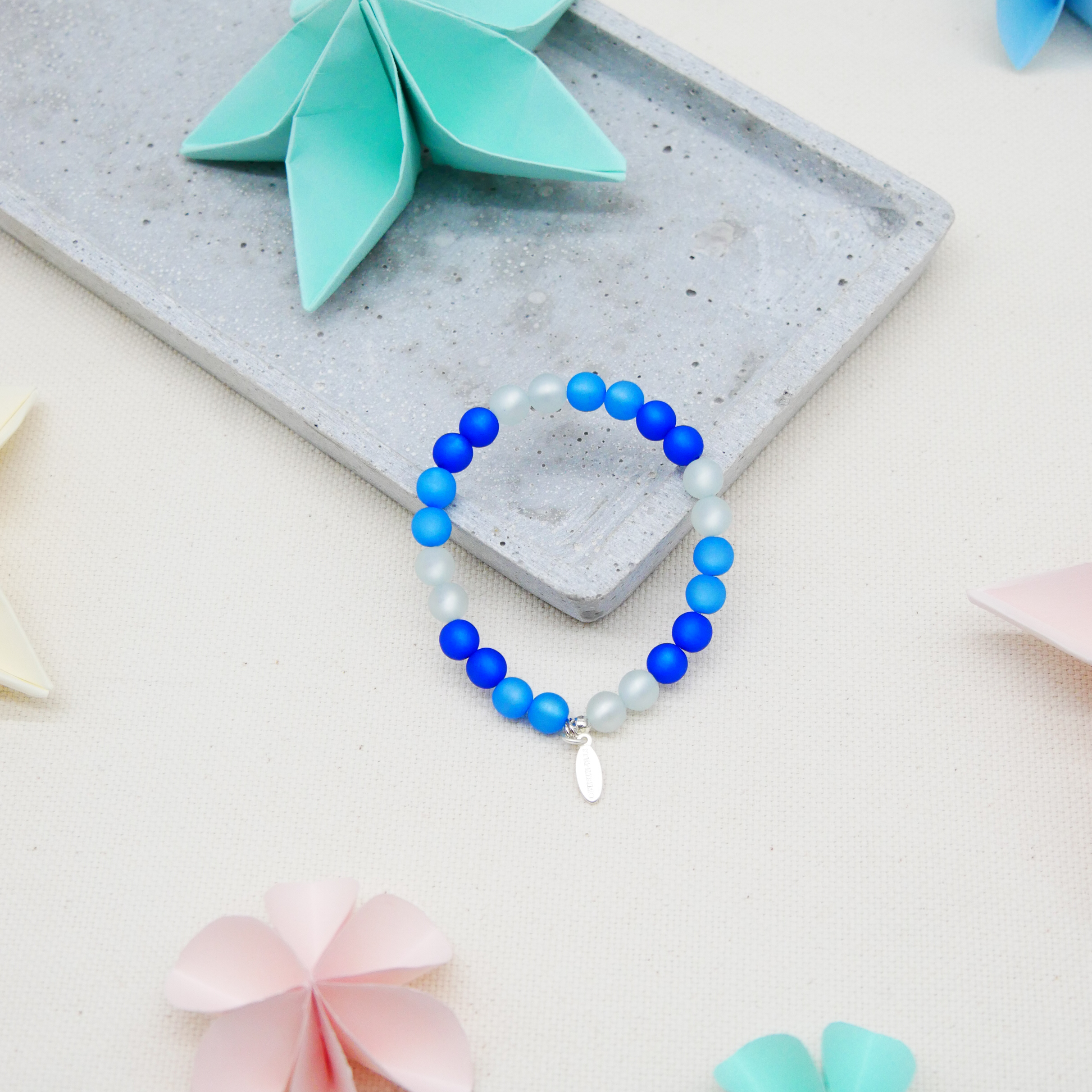  Color Explosion, Armband auf Gummi Ø 8 mm, Glas- und Polaris Perlen, Erde dunkelblau