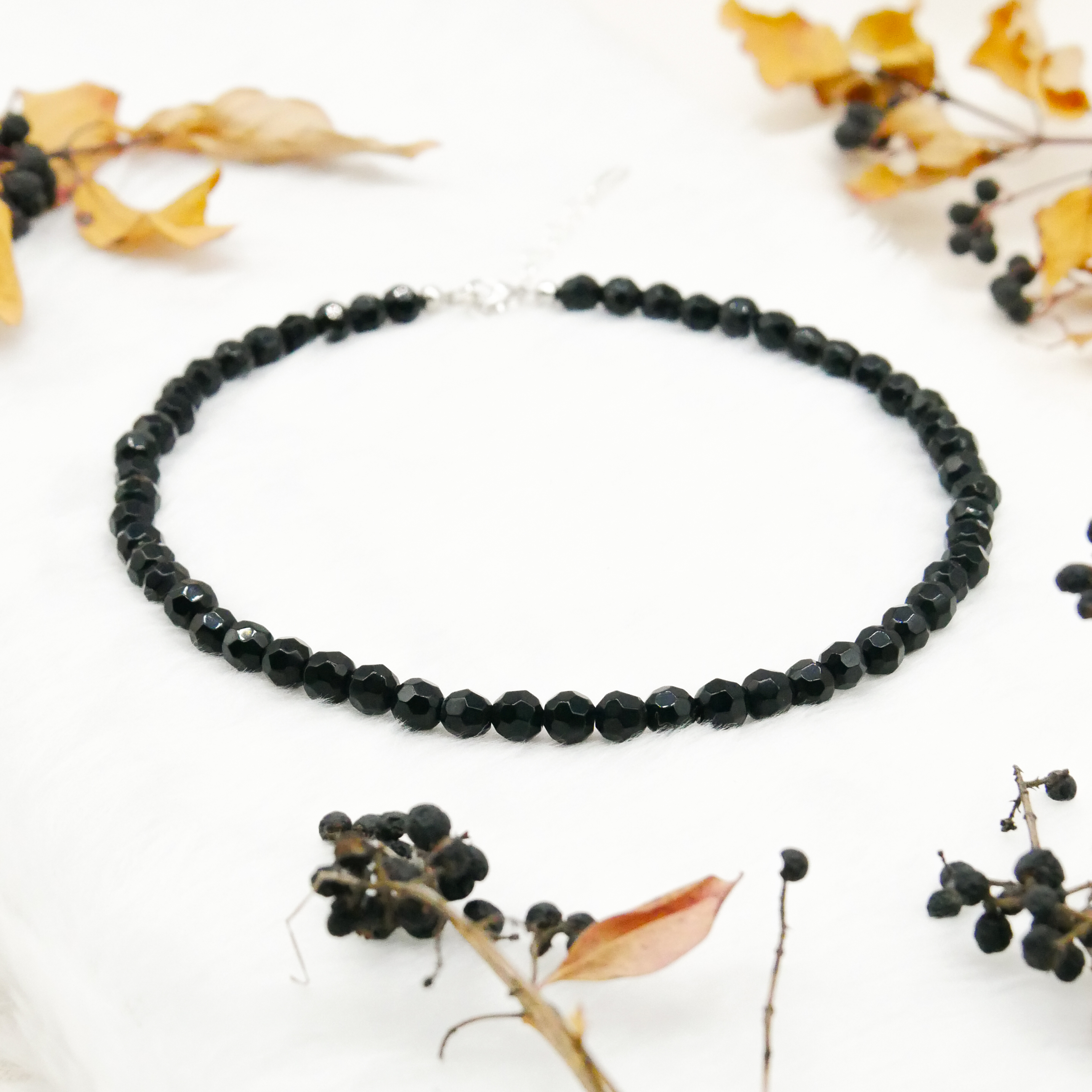  "Jet Schmuck" Kette ca. 45 cm schwarze facettierte Glasperlen Ø 8 mm 