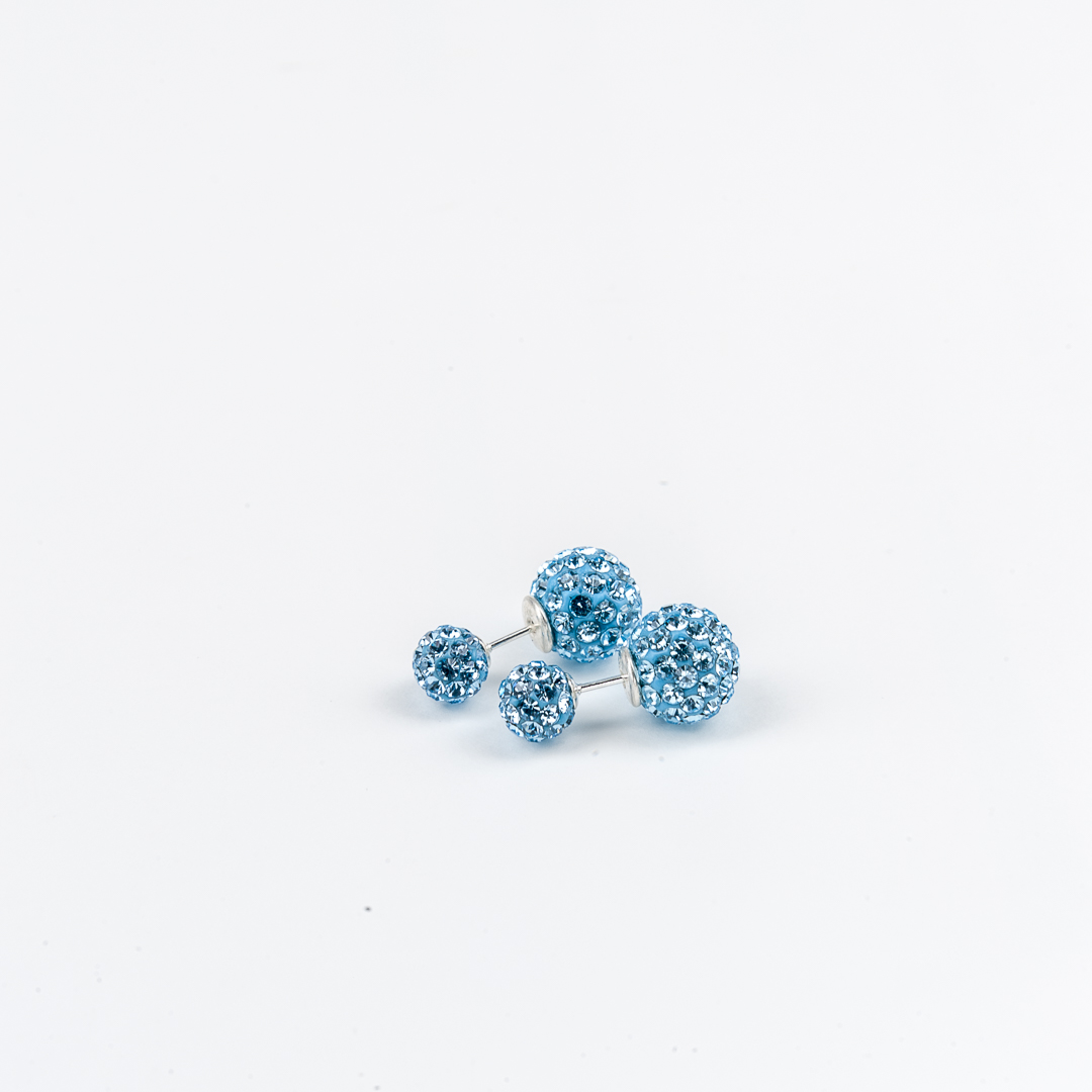 Ohrstecker "Glamour Balls" Doppelperle, Glitzerkugel 6x10mm, aquamarine