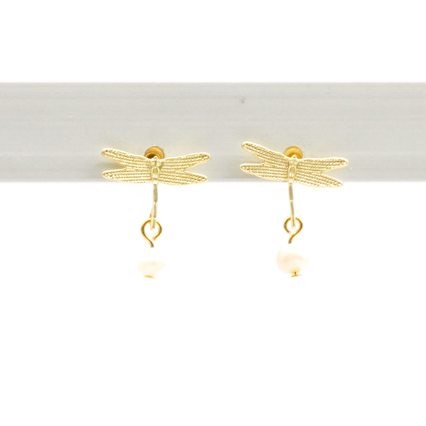 "Freshwater Pearls"  Ohrstecker "Libelle" vergoldet aus SWZ Perlen, ca. 5 mm