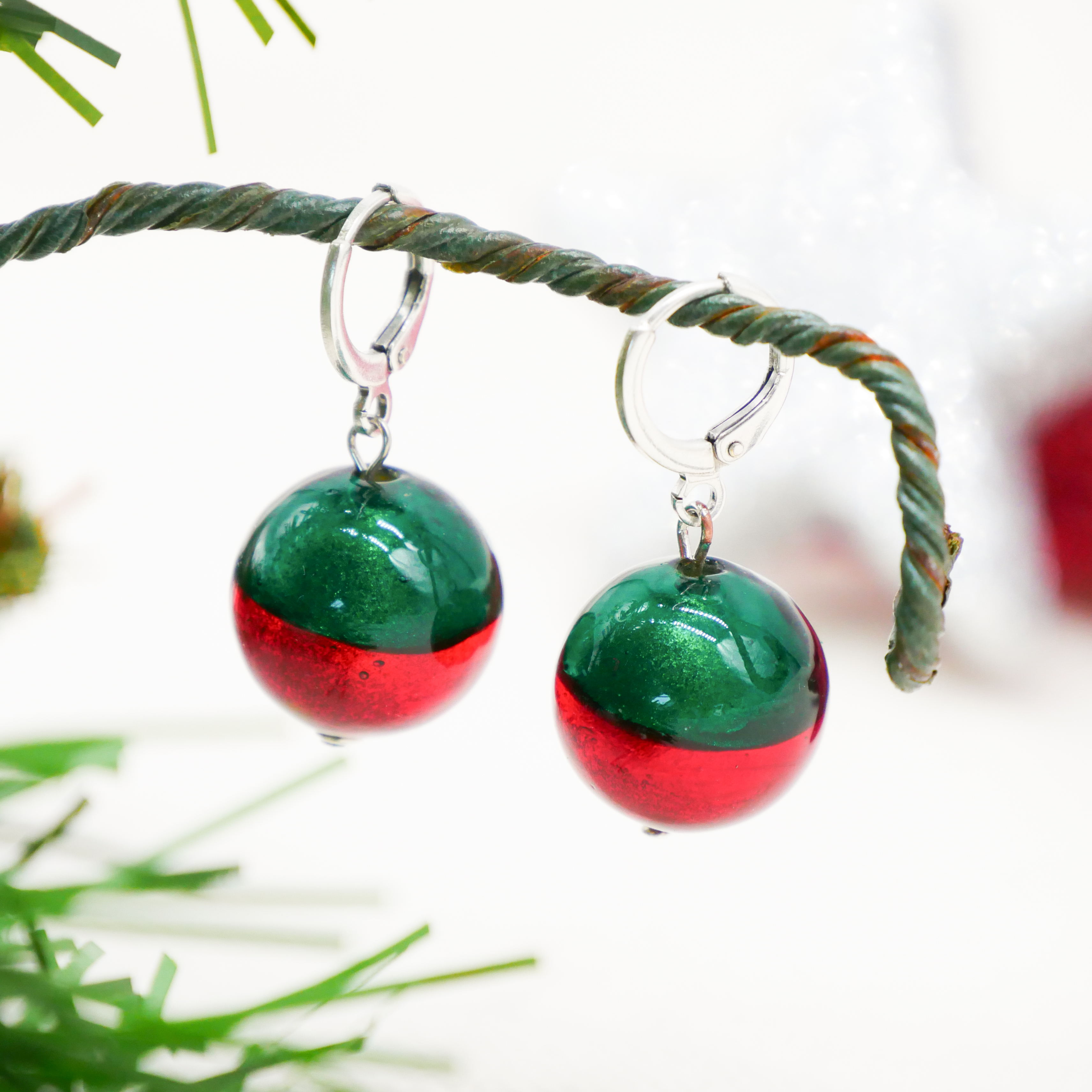  "Fine Bead Art", "Ohrringe Christmas", Lampenperlen, Glasperlen rot-grün