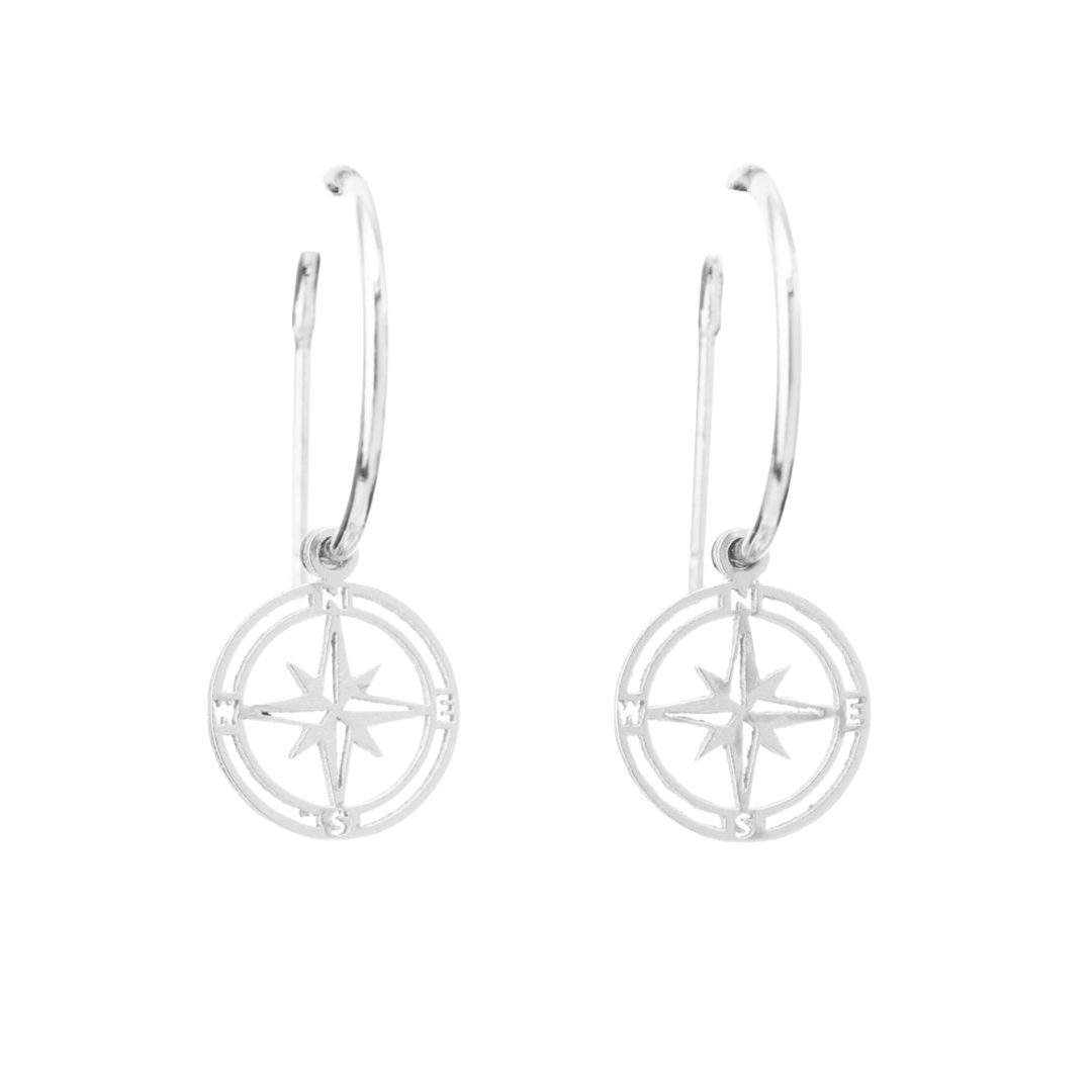 "Fine Filigré" feine Ohrhänger, Kompass, versilbert