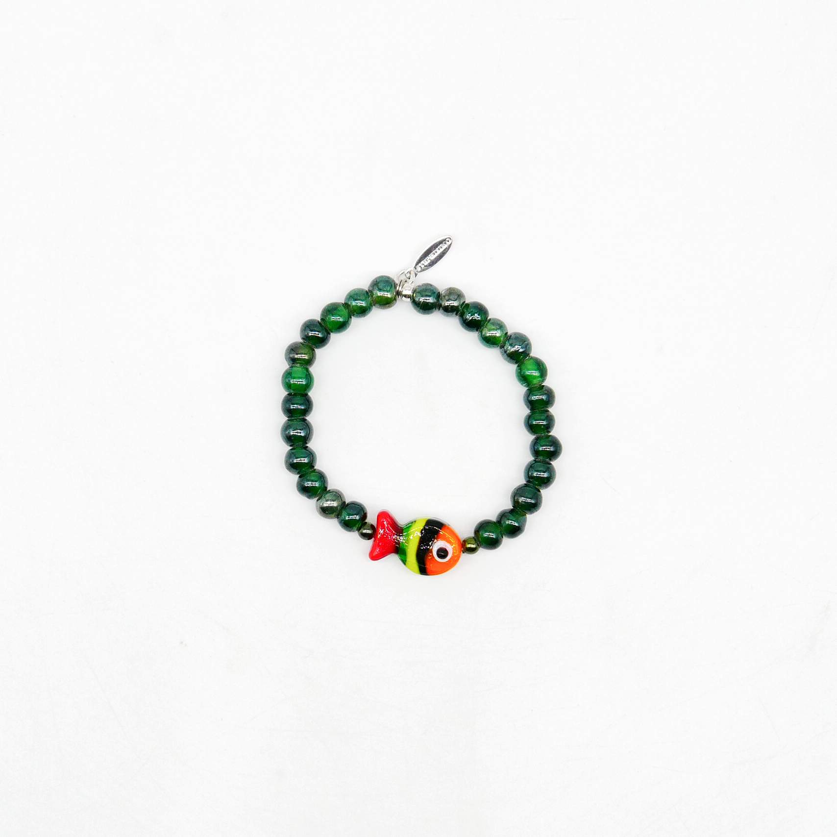 "Summer Feeling" Armband auf Gummi "Fisch" Glasperlen moos