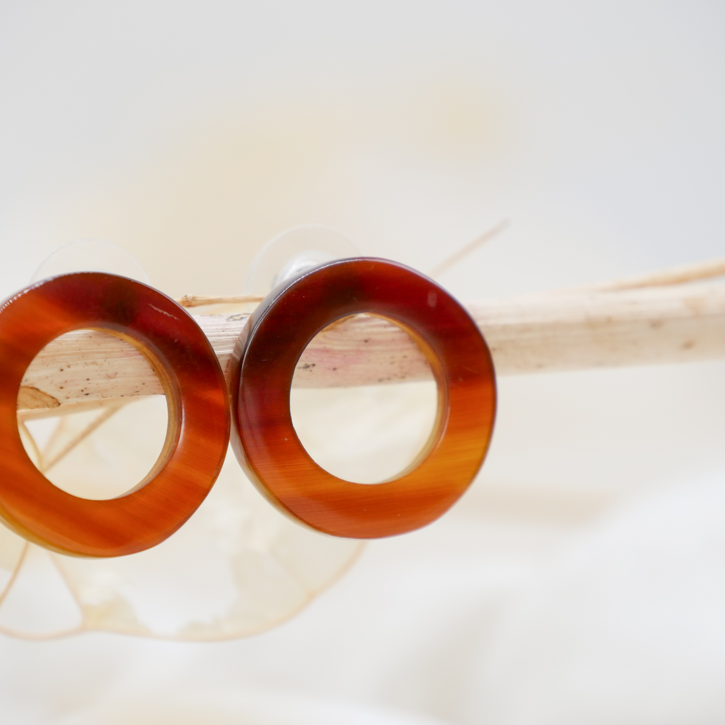 "Craft Art", ear stud "hoop", approx. 24mm, brown african horn