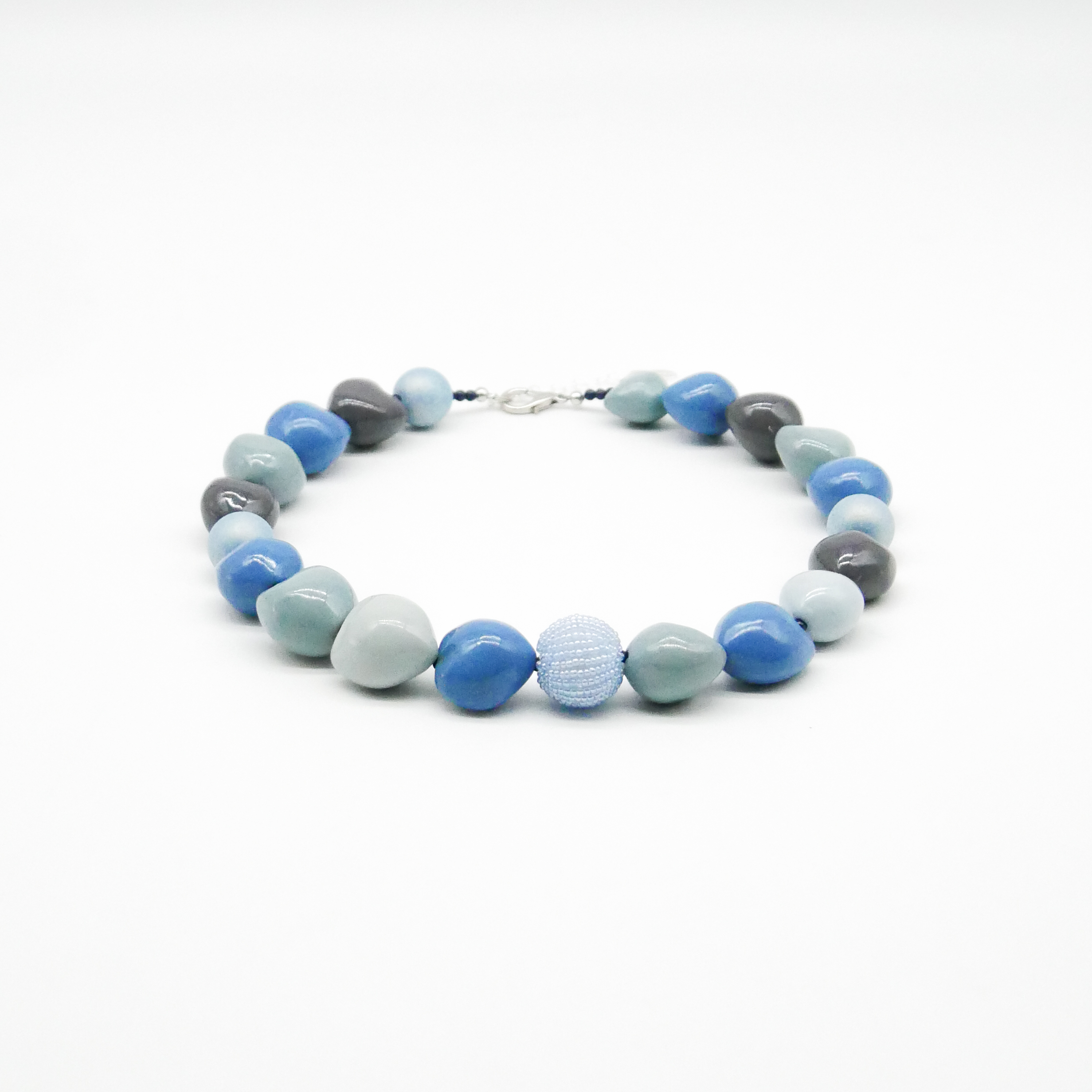  "Summer Feeling" Kette ca. 60 cm, Lumba Samen, Glasperlen, blue petrol