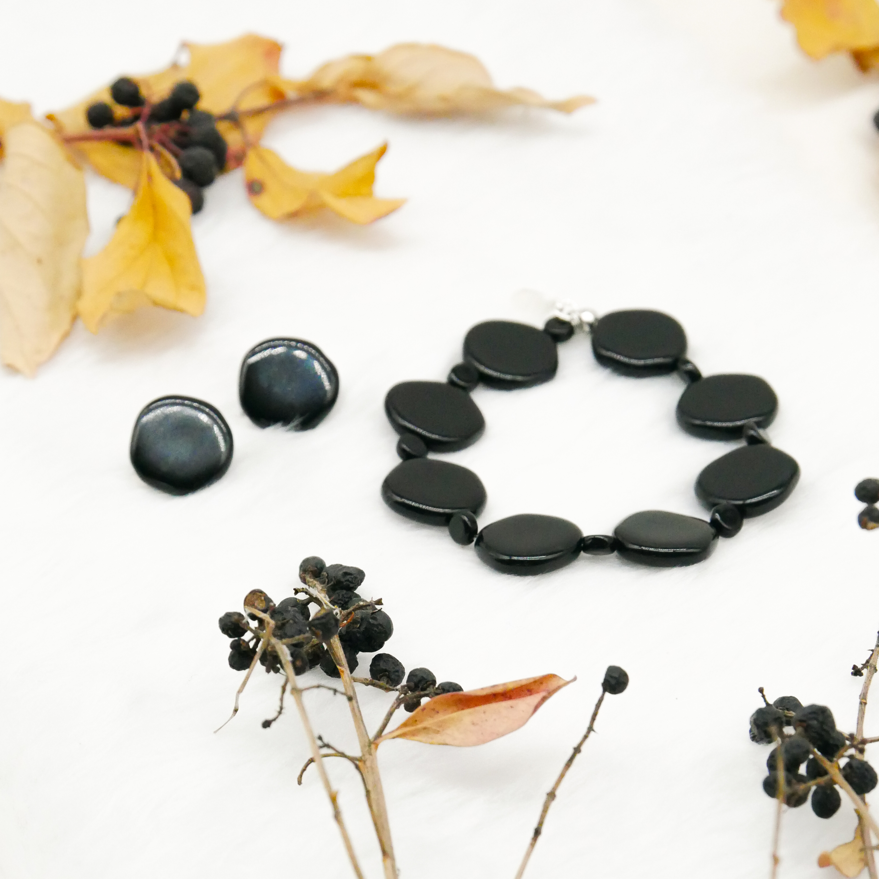  "Jet Schmuck" Ohrclip "Scheibe", schwarze Glasperlen 