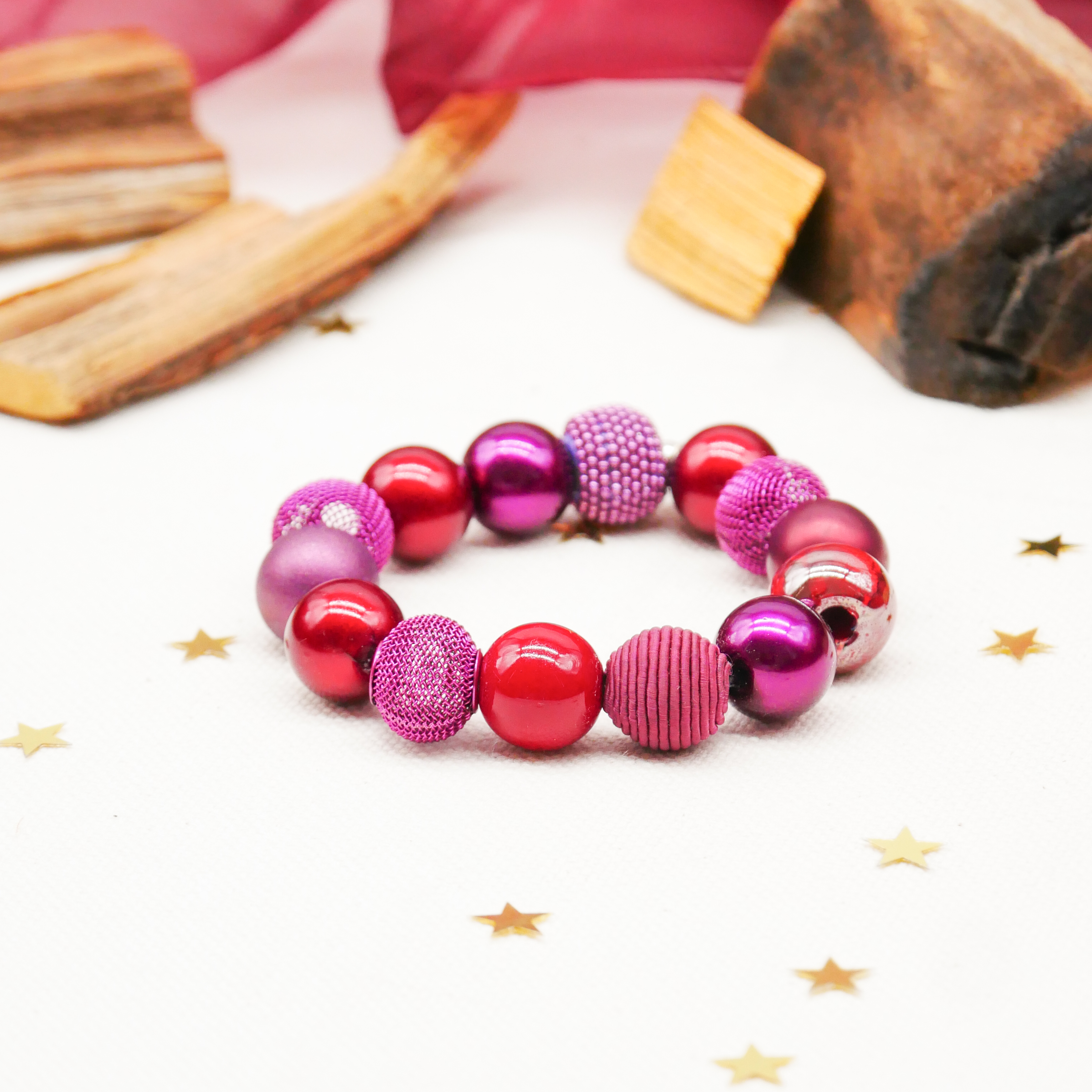  "Bollywood" Armband auf Gummi, burgunder