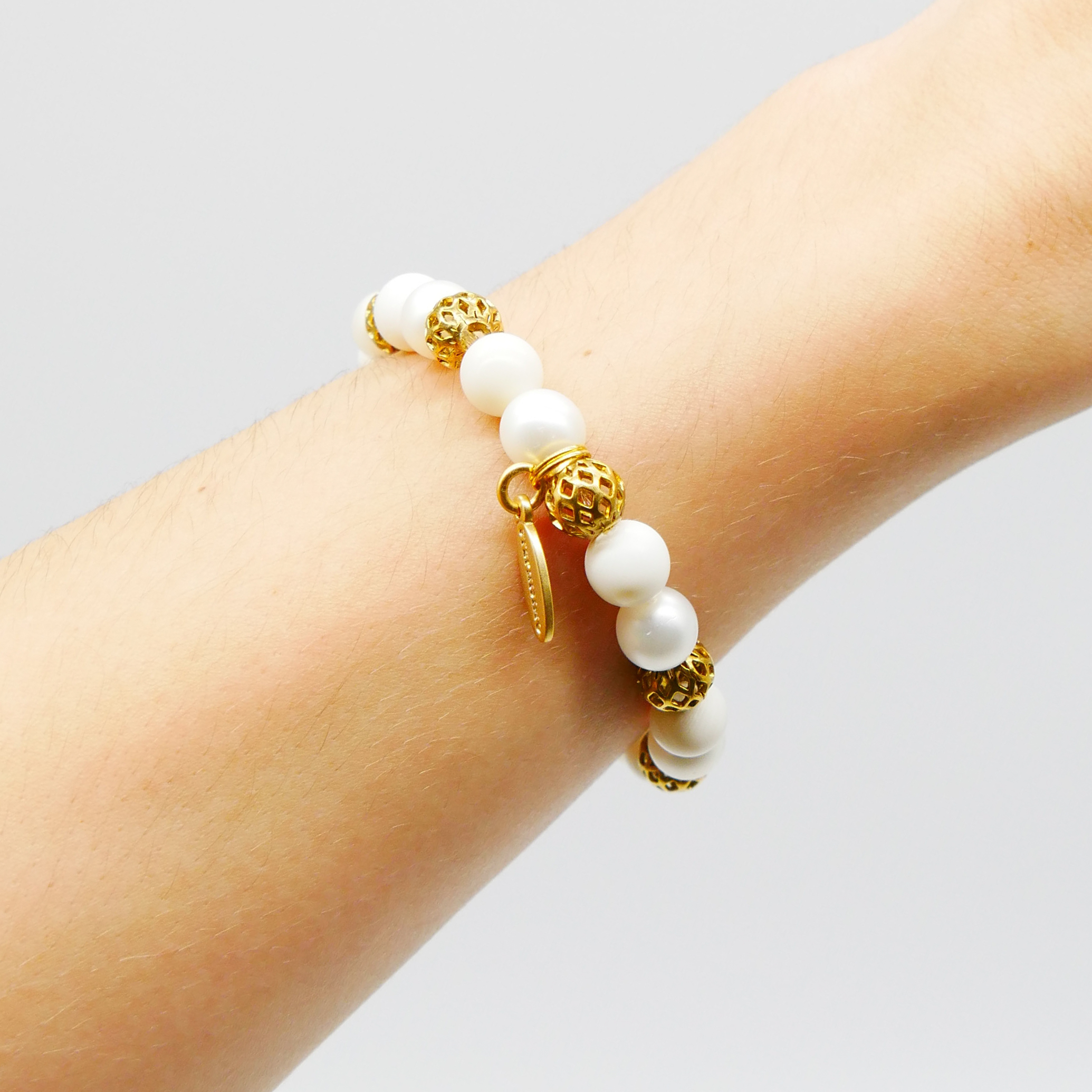  Color Explosion, Armband auf Gummi Ø 8 mm, Glas- und Polaris Perlen, Venus weiß-gold