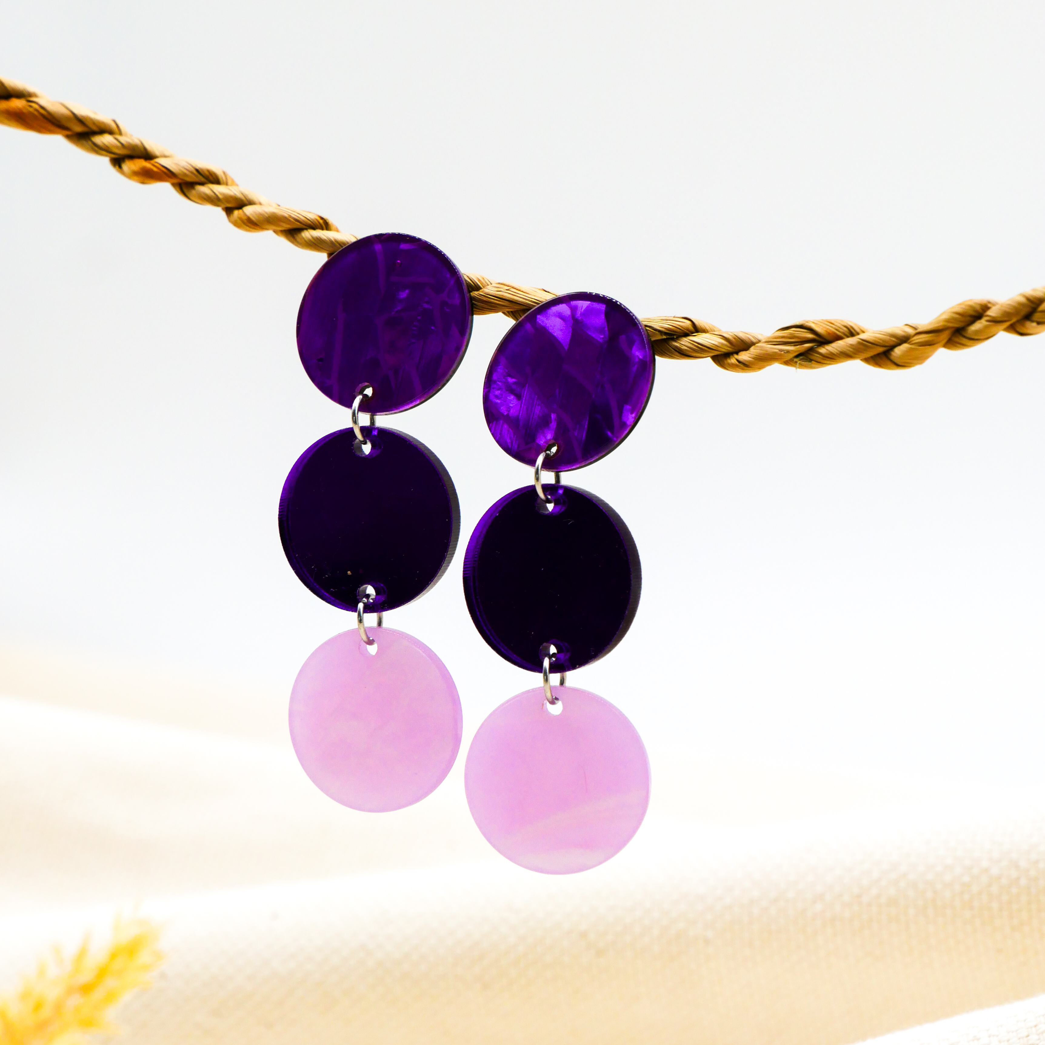 "Color Explosion" , stud earrings 3pcs traffic light Ø 22 mm purple "Color Explosion" , stud earrings 3pcs traffic light Ø 22 mm purple