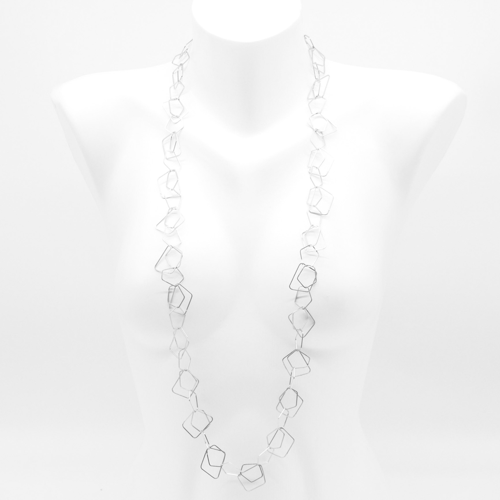 STCH_28_xl-1 "Charmkette" Gliederkette, kleines Fünfeck, sehr lang, versilbert ca. 100 cm