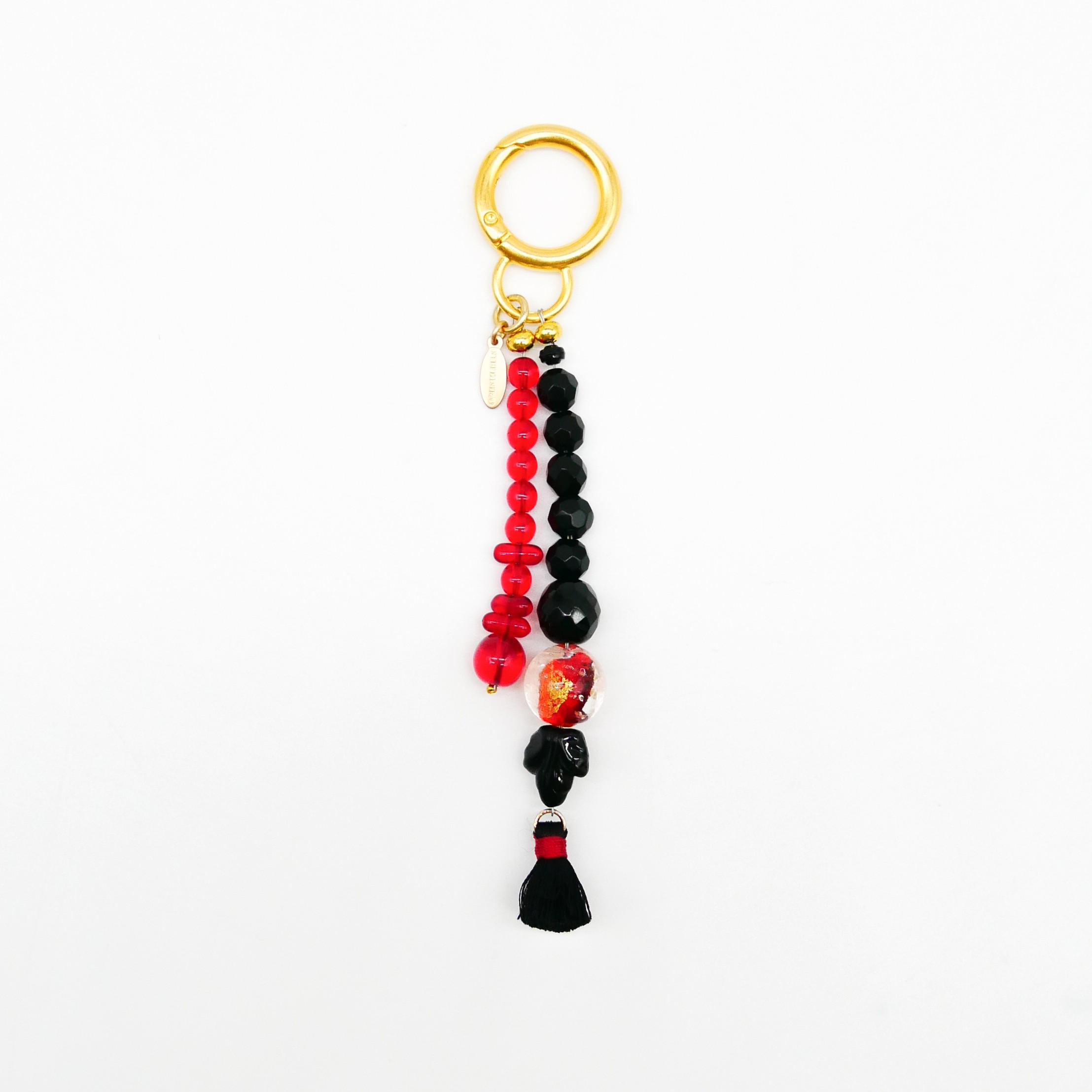 "Lucky Pendant" Anhänger, 2 Stränge Glas rot und schwarz, Designperle 