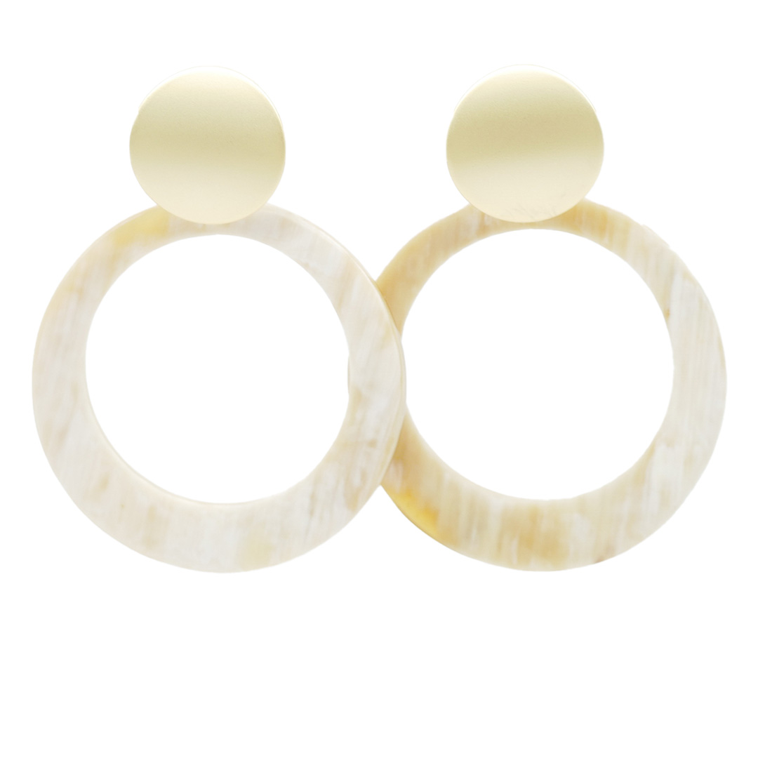 "Art Craft" golden stud earrings with pendant made of white horn