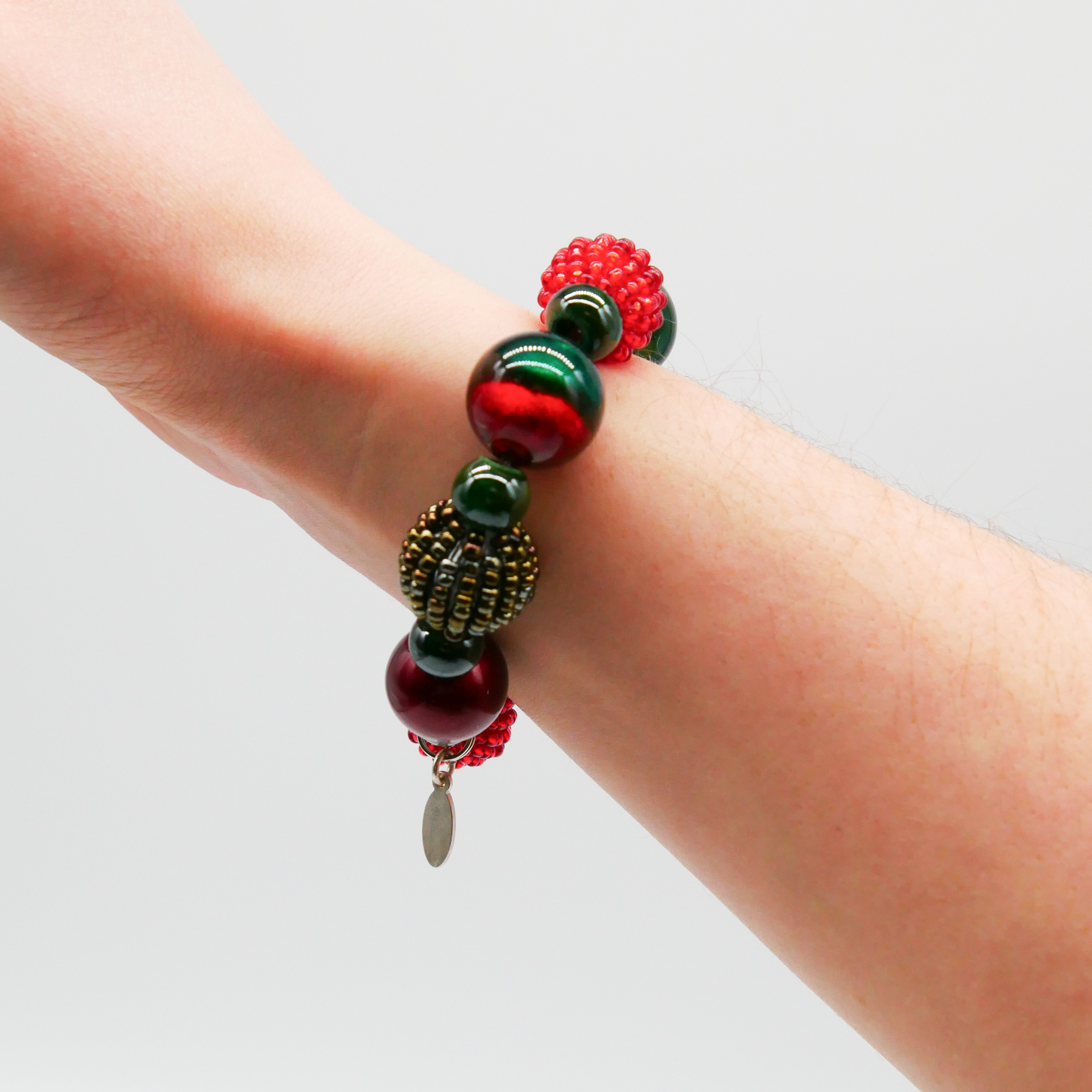  "Fine Bead Art", "Armband Christmas", Lampenperlen, Glasperlen rot-grün 