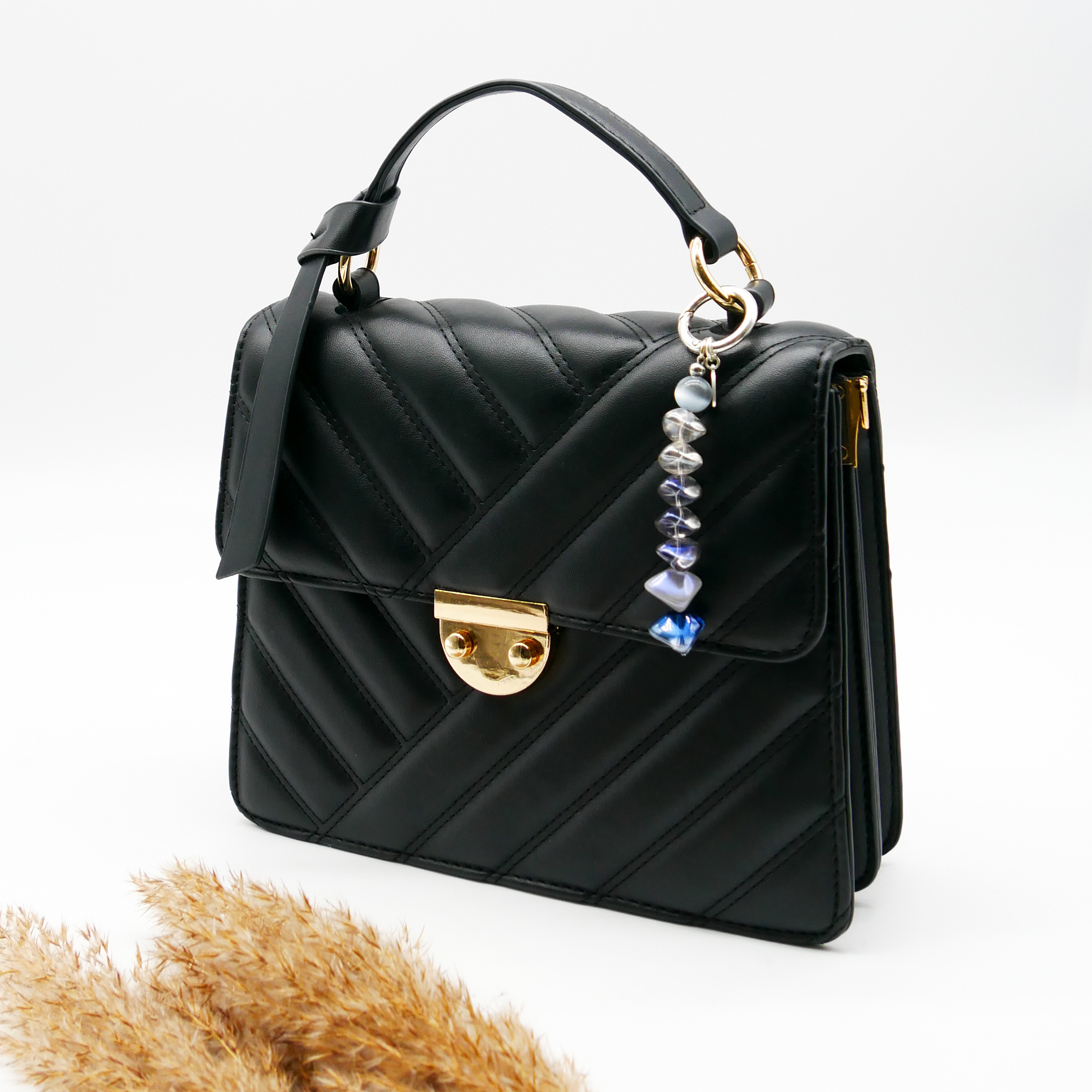  "Lucky Pendant" Anhänger, 1 Strang Glasperlen grau - blau 