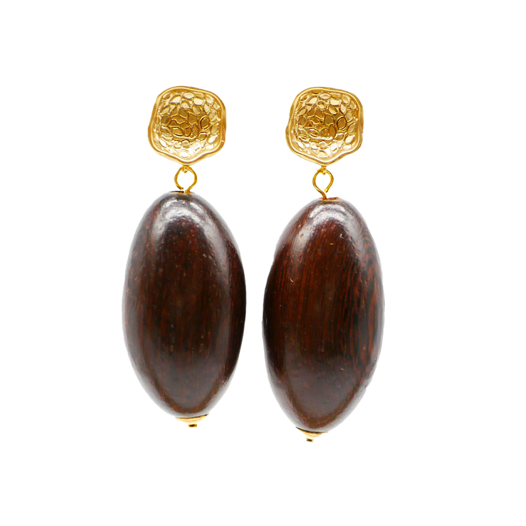 "Woodland", Ohrring Robles Olive ca. 35x18 mm vergoldetes rundes Oberteil