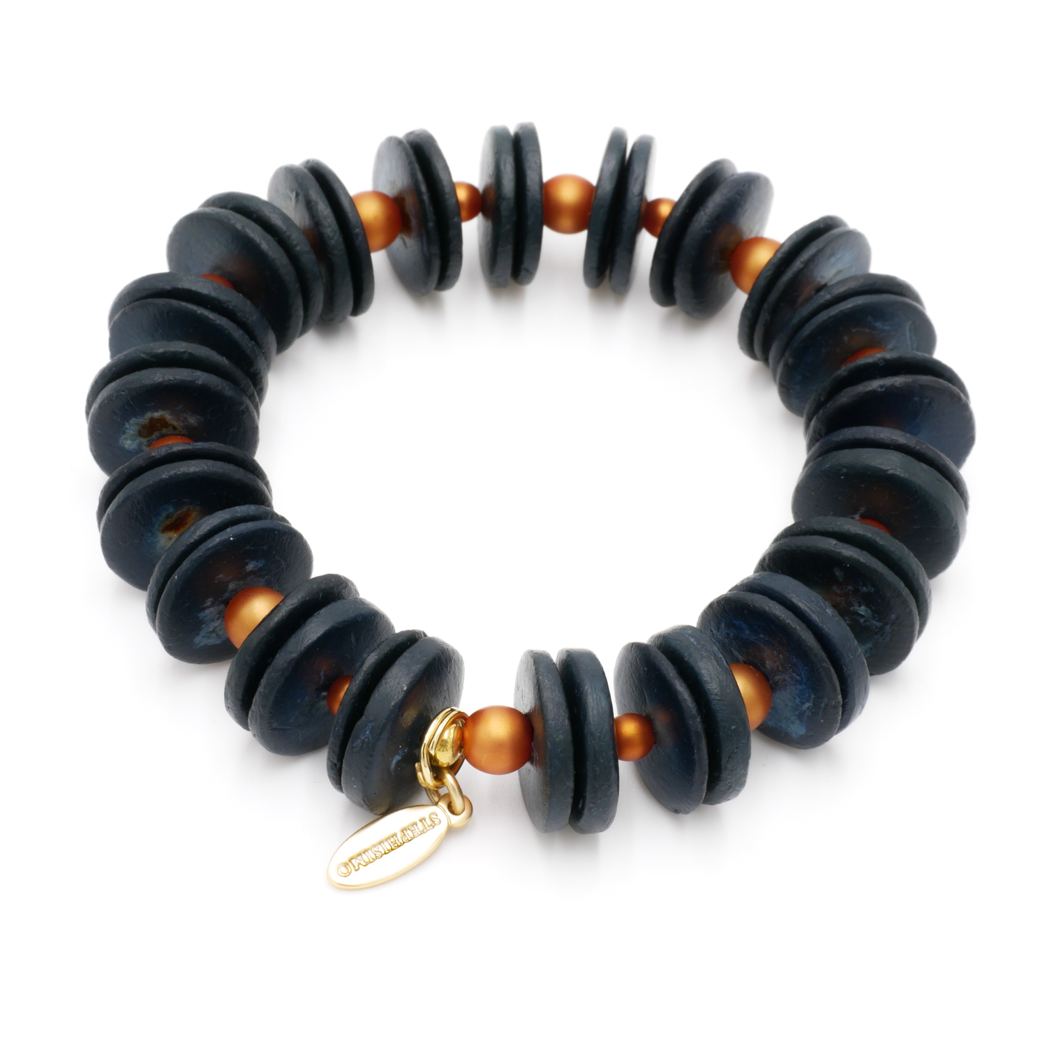 "Fine Bead Art" Armband "Coco" aus Kokosholzscheiben und Glasperlen, orange